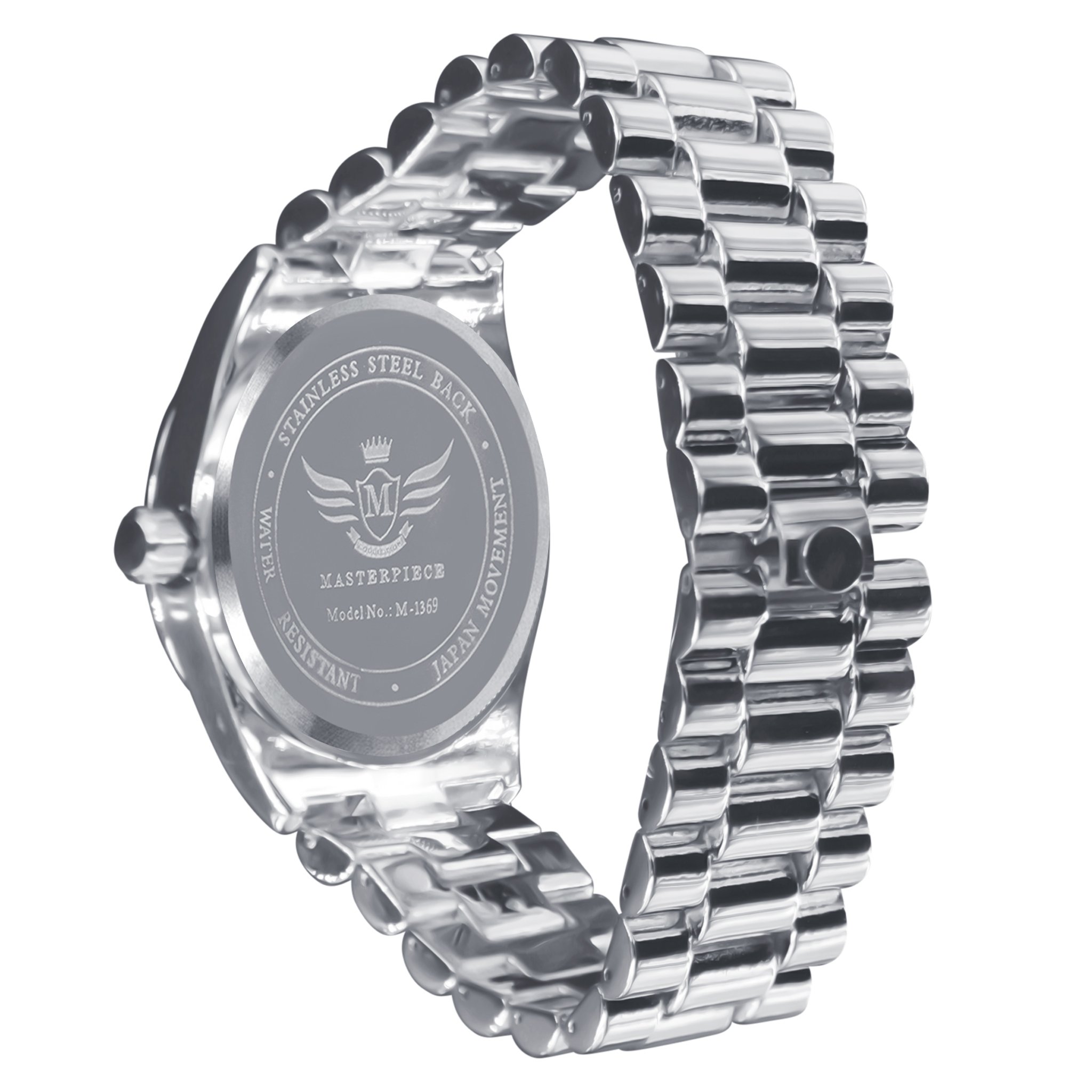 PRESIDENTIAL Masterpiece Watch featuring a classic design with day and date movement, adjustable bracelet, and splash water resistance.