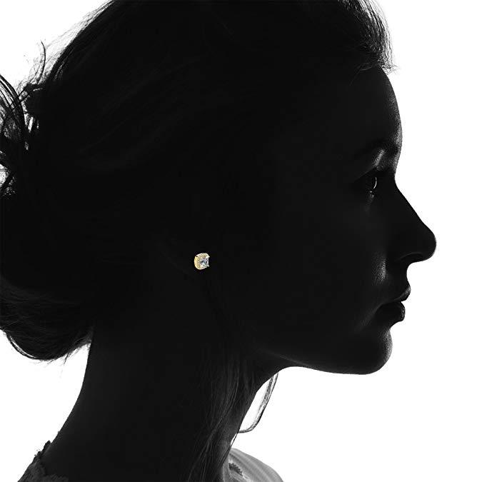 Elegant Princess Cut Halo Stud Earrings featuring AAA-quality crystals in 14K white gold plating, beautifully presented in a gift box.