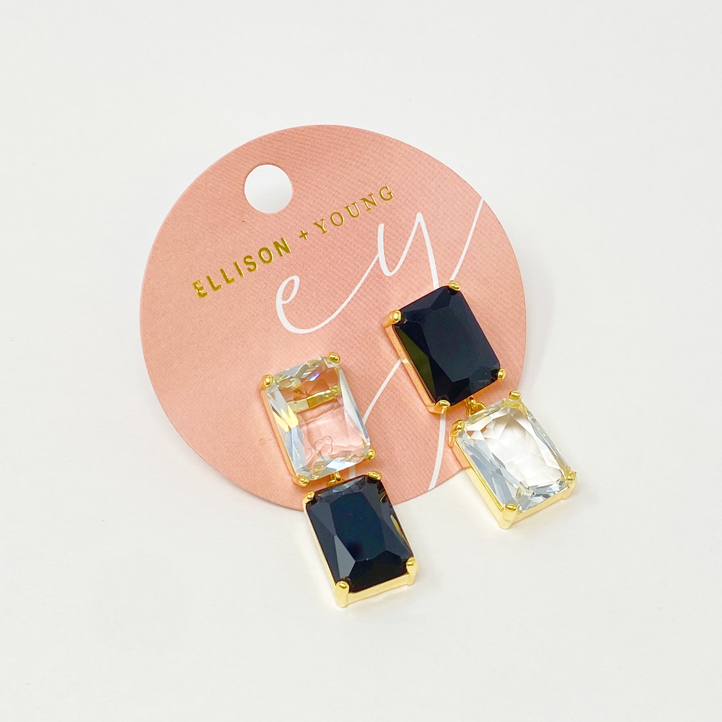 Elegant Princess Double Jeweled Earrings featuring shiny glass jewels and a unique upside-down color drop design.