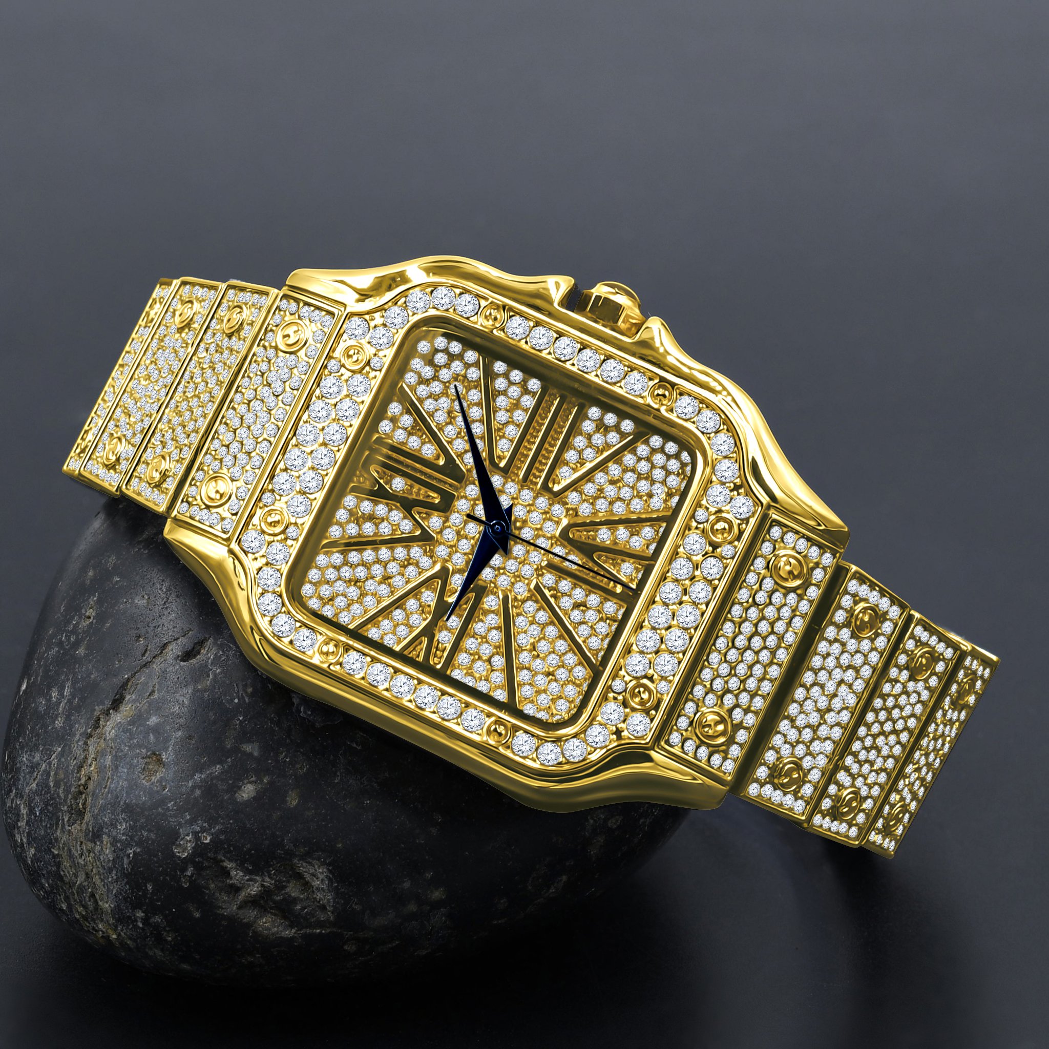 PRODIGIOUS Hip Hop Metal Watch featuring a bling metal design with CZ stone accents and Roman indices on a brushed dial.