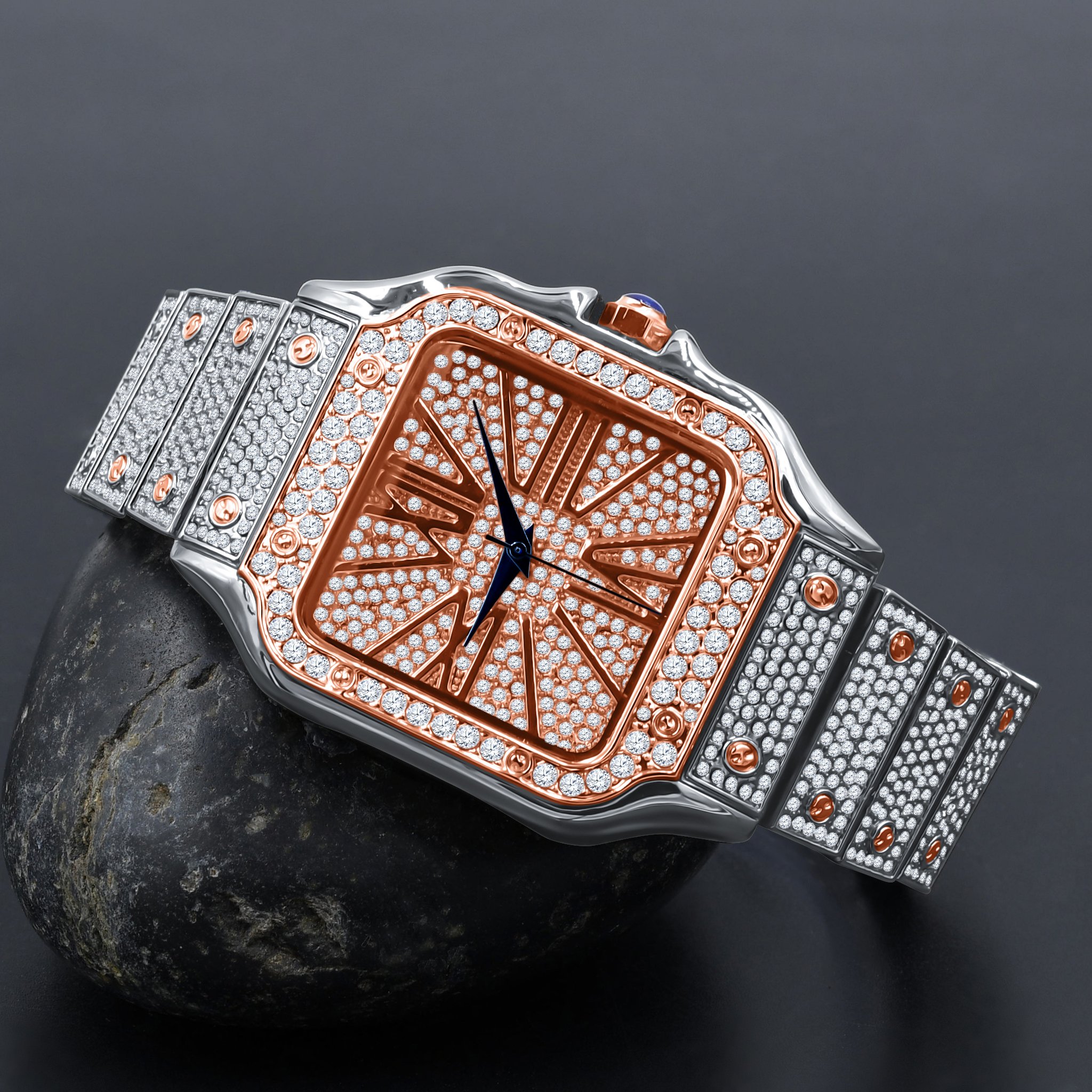 PRODIGIOUS Hip Hop Metal Watch featuring a bling metal design with CZ stones and a brushed finish dial.