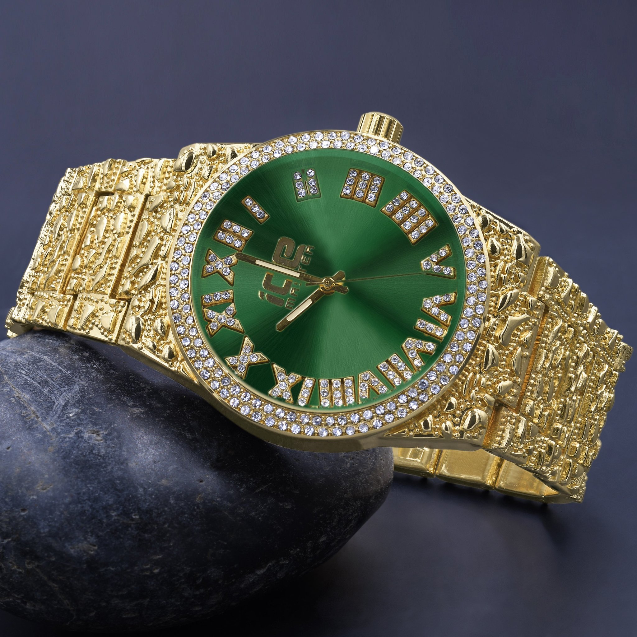 PROLIFIC WATCH for Men featuring a bling metal finish, European crystal bezel, and adjustable links, showcasing elegance and precision.