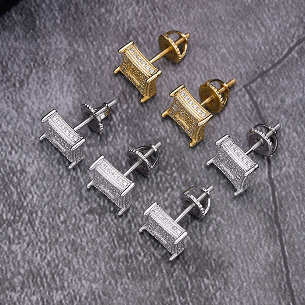 A pair of elegant PROMPTUS sterling silver earrings featuring sparkling cubic zircon stones, designed with a secure screw back.