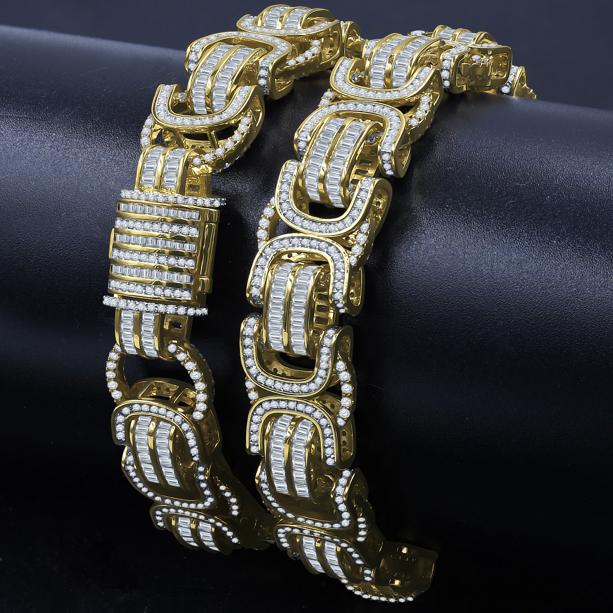 PROSAIC Brass Chain featuring twisted geometrical links and cubic zirconia stones, elegantly designed for a luxurious look.