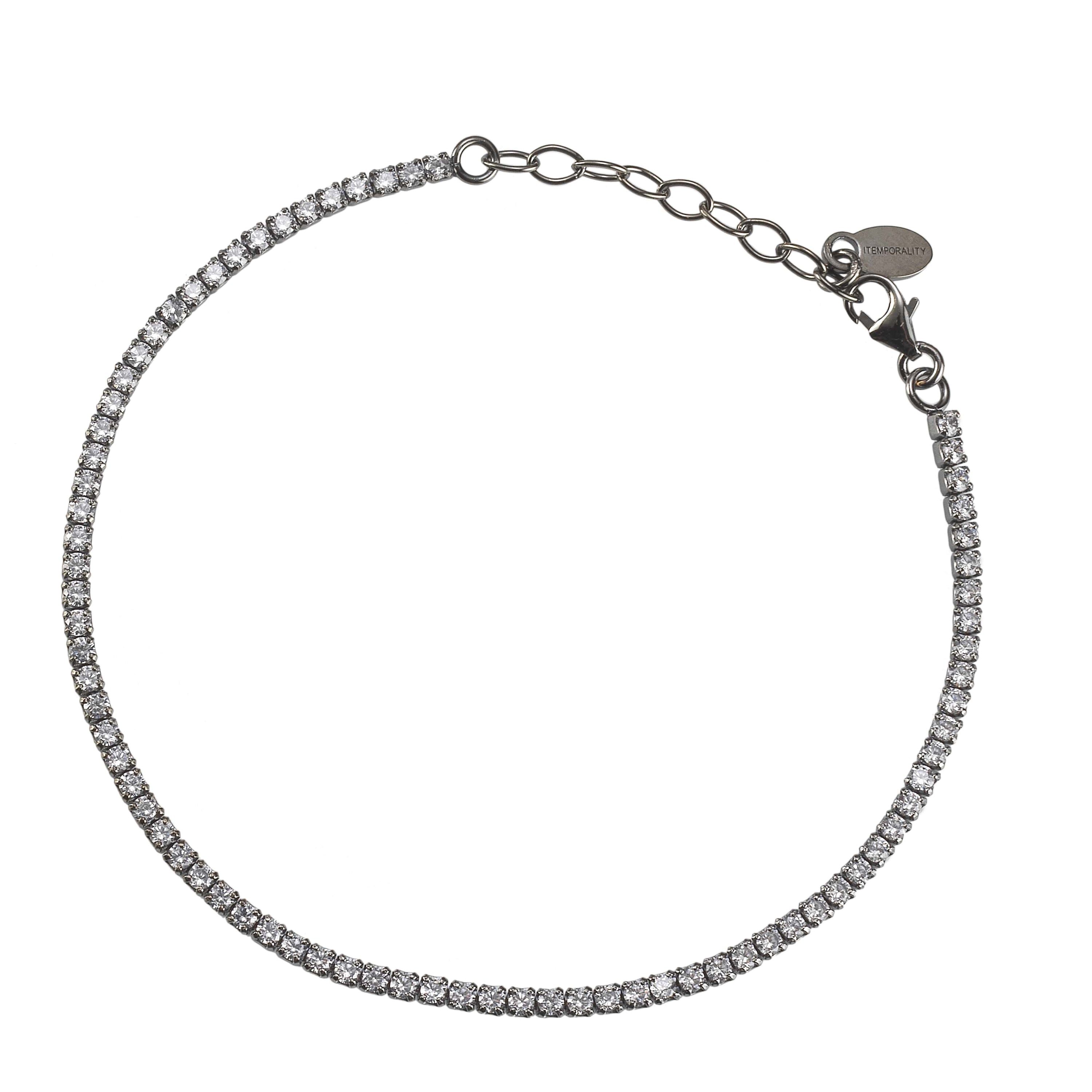 Pulsera Luna Negra de plata de ley bañada en rodio negro con circonitas blancas, elegante y ajustable.
