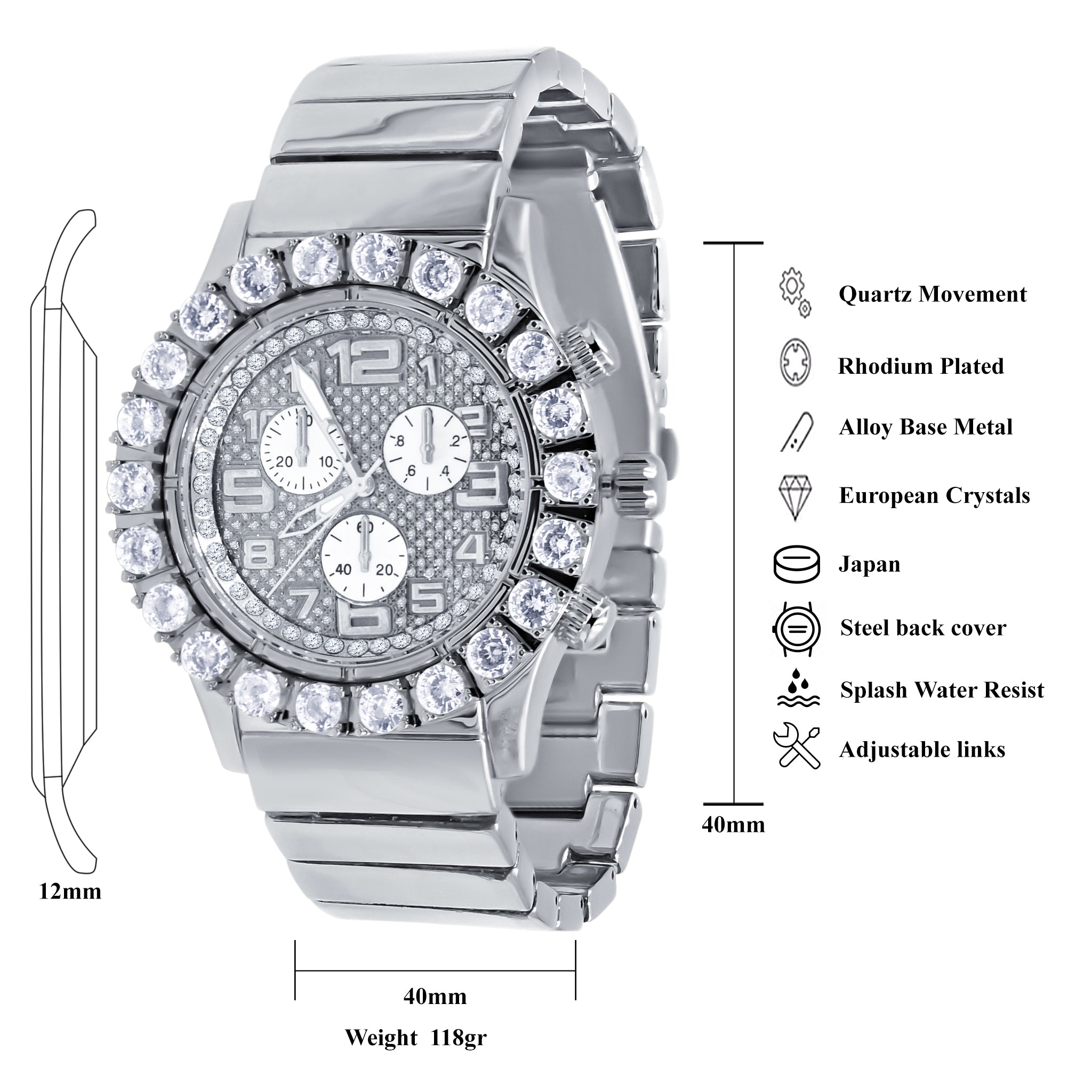 Punctilious Hip Hop Ticker I 563031 featuring a stainless steel band, CZ stone accents, and an ornate dial with bold hour markings.