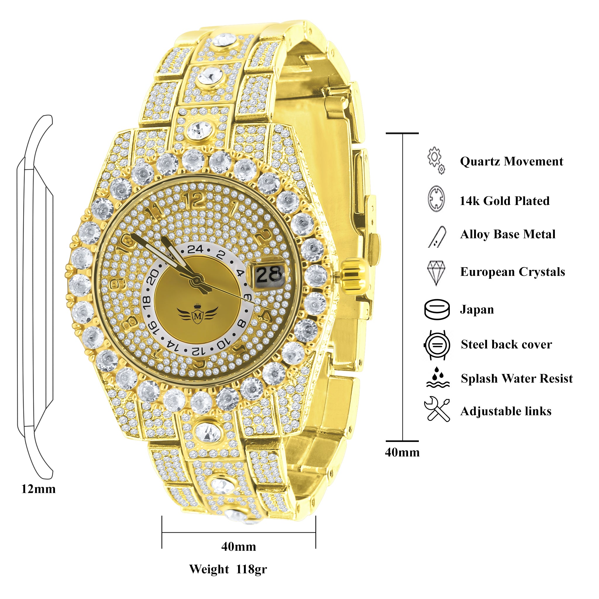 PURIST HIP HOP WATCH I 563002 featuring a luxurious design with cubic zirconia stones and a bling metal wristband.