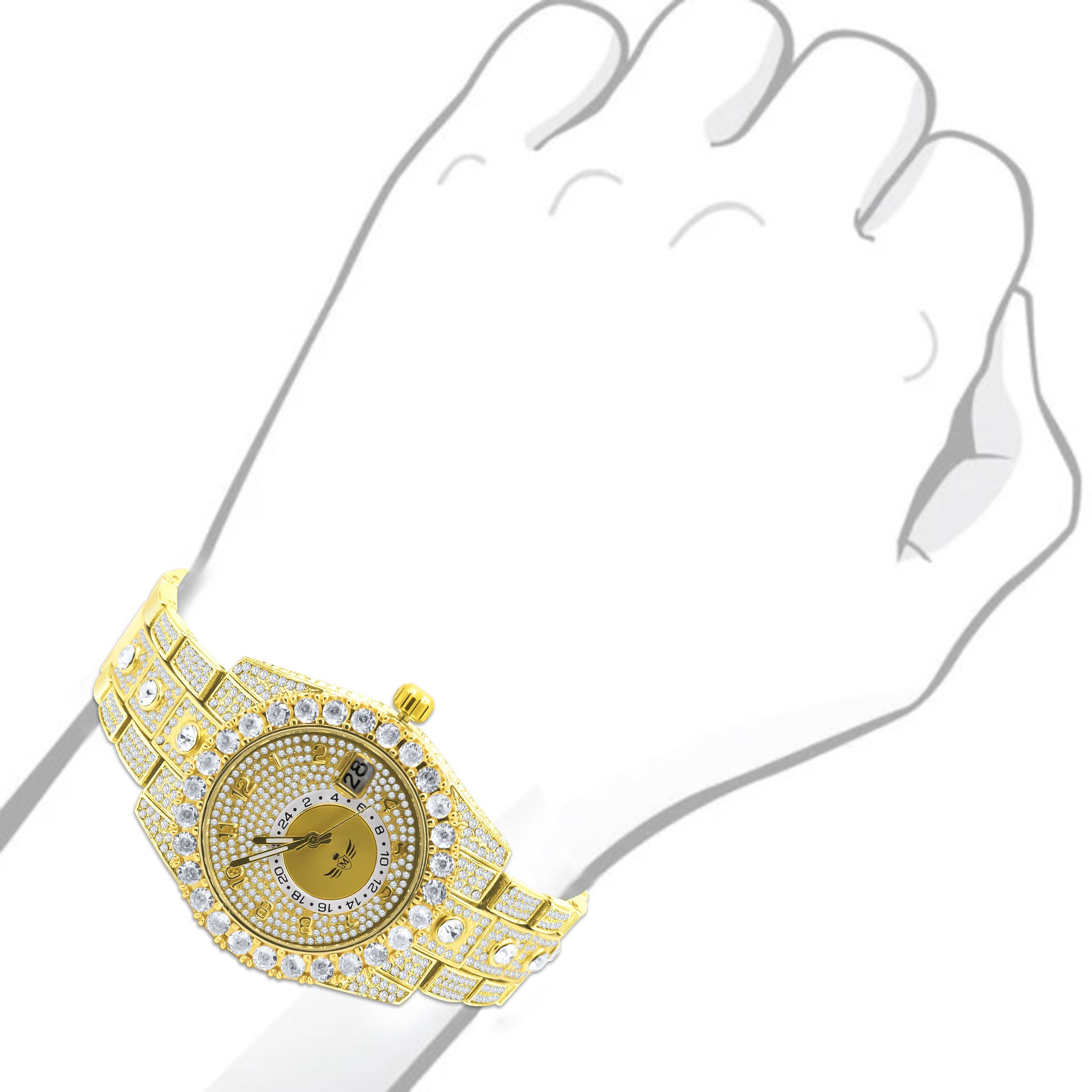 PURIST HIP HOP WATCH I 563002 featuring a luxurious design with cubic zirconia stones and a bling metal wristband.