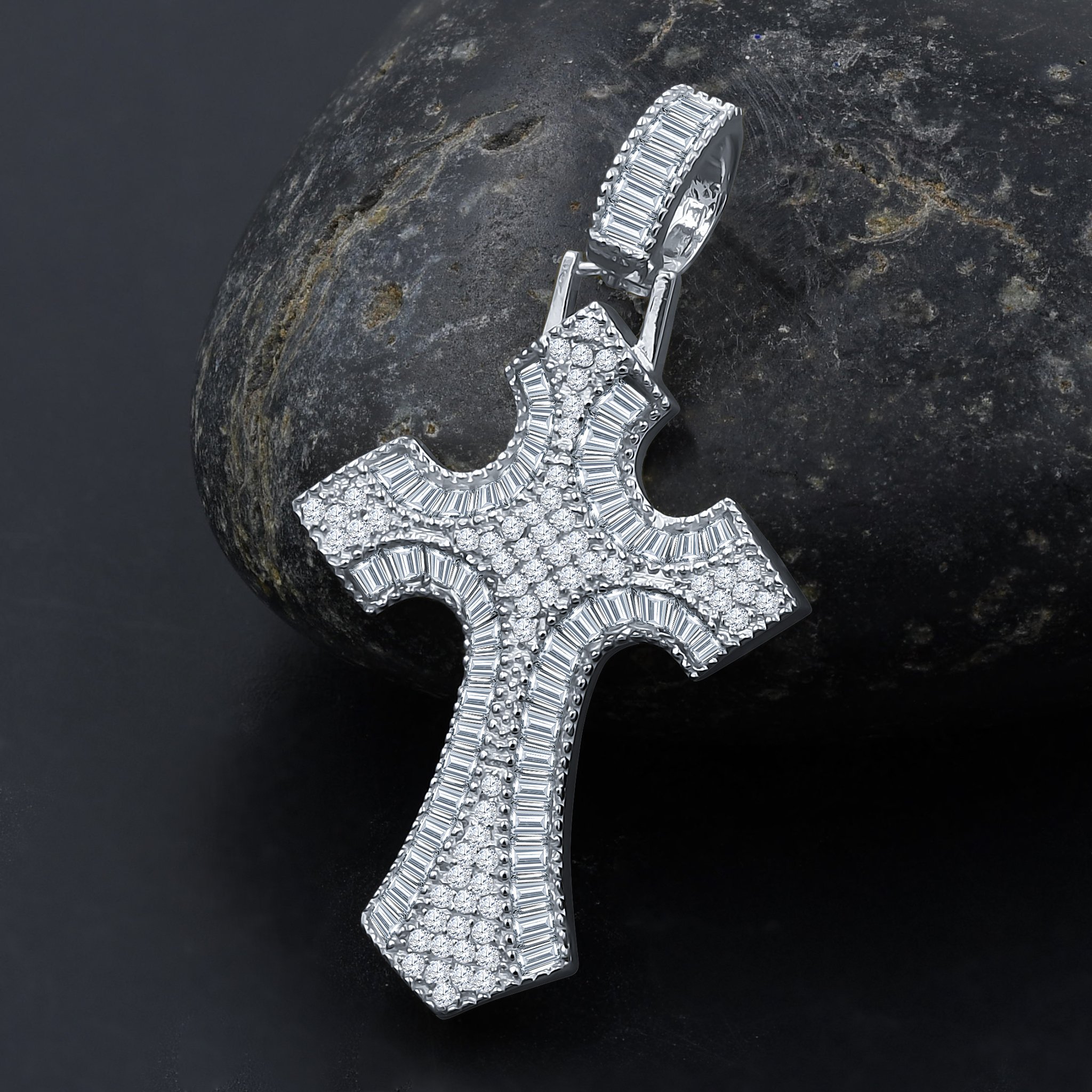 PURITY Silver Pendant featuring a cross design embellished with cubic zircon stones, crafted from 925 sterling silver.