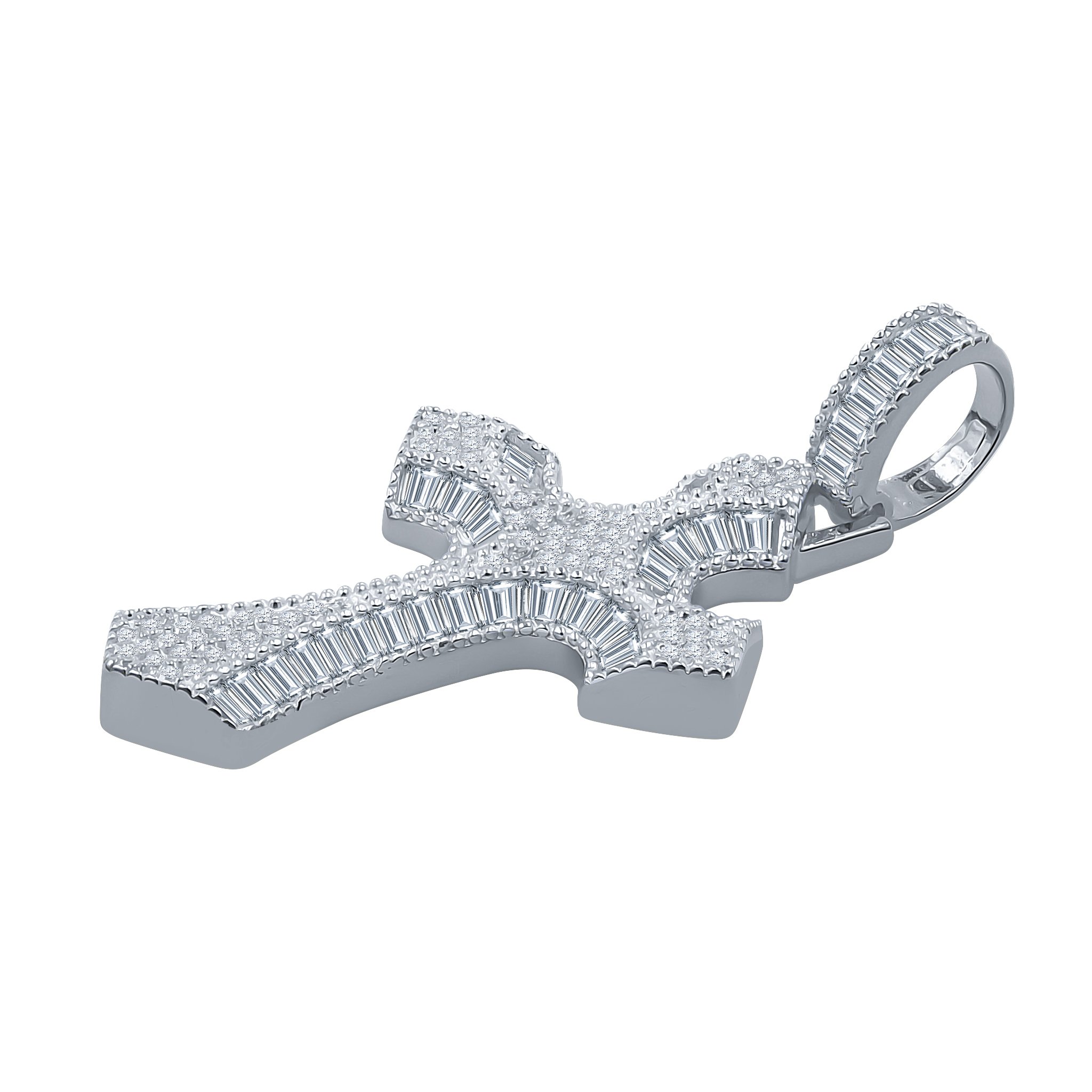 PURITY Silver Pendant featuring a cross design embellished with cubic zircon stones, crafted from 925 sterling silver.