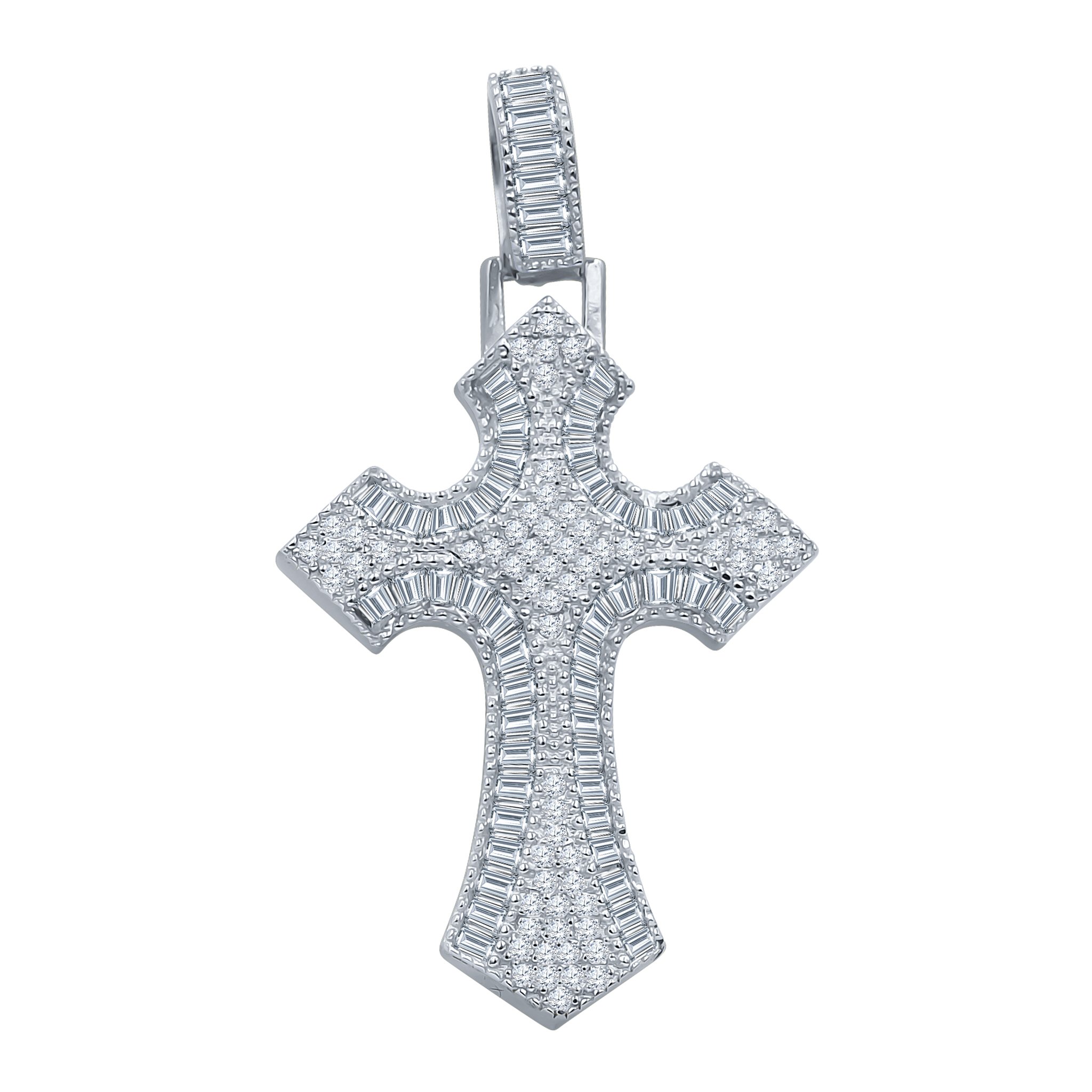 PURITY Silver Pendant featuring a cross design embellished with cubic zircon stones, crafted from 925 sterling silver.