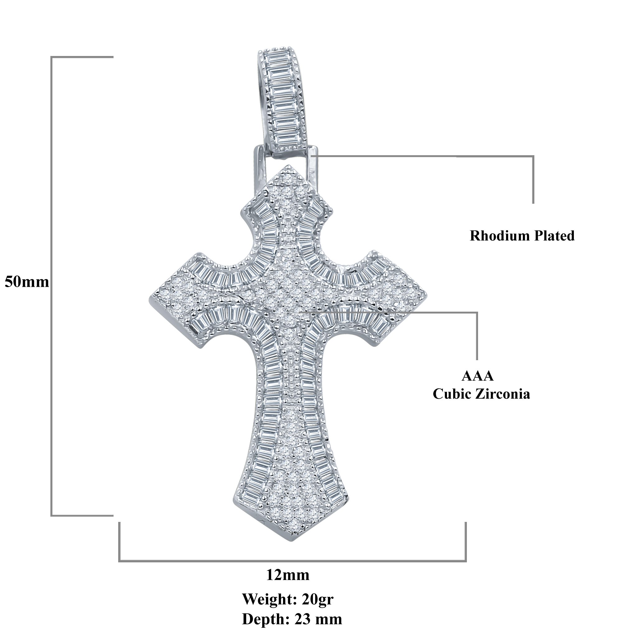 PURITY Silver Pendant featuring a cross design embellished with cubic zircon stones, crafted from 925 sterling silver.