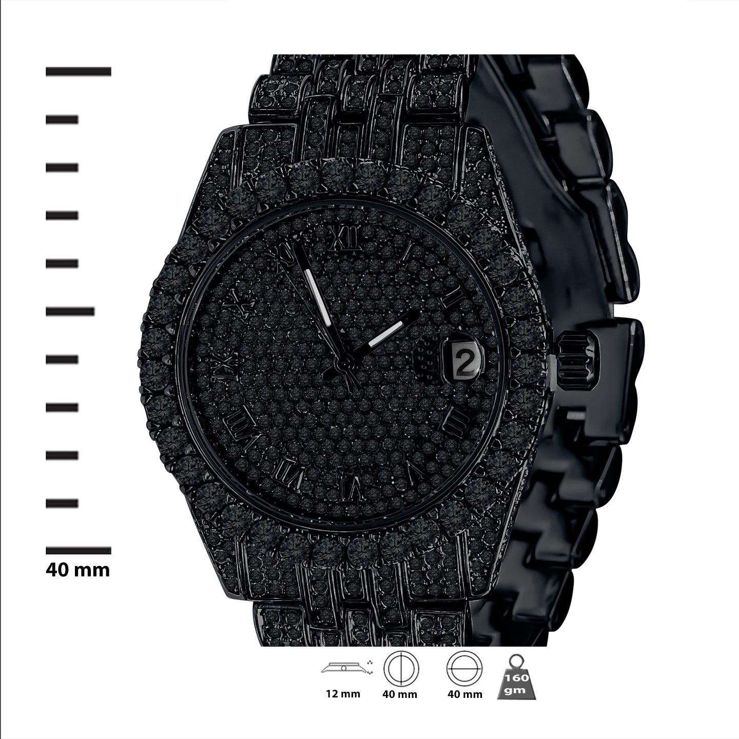 PURPUREUS 5-Link Iced Out Watch and Bracelet Set featuring crystal stones and adjustable links.