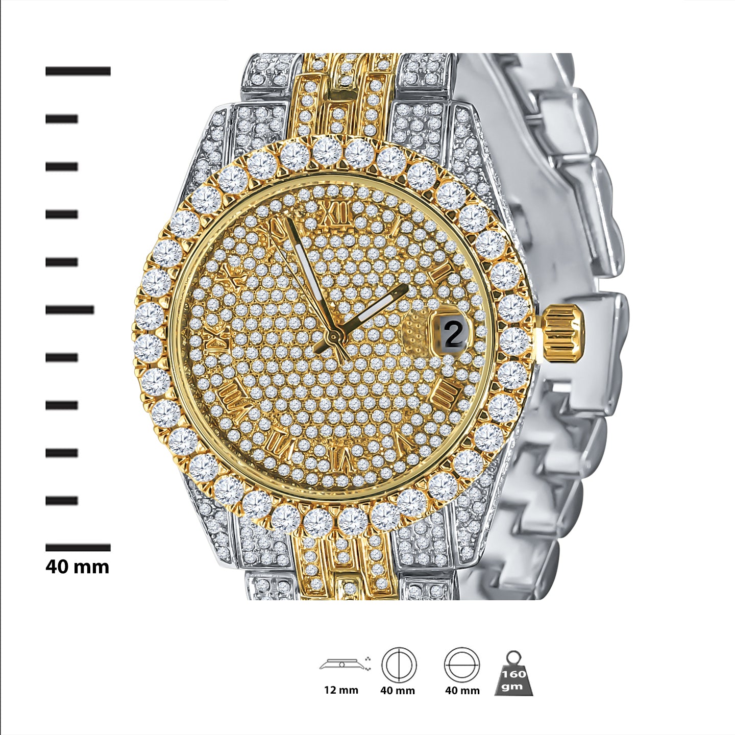 PURPUREUS Watch Set featuring a two-toned wristwatch and bracelet adorned with sparkling crystal stones, showcasing elegance and style.