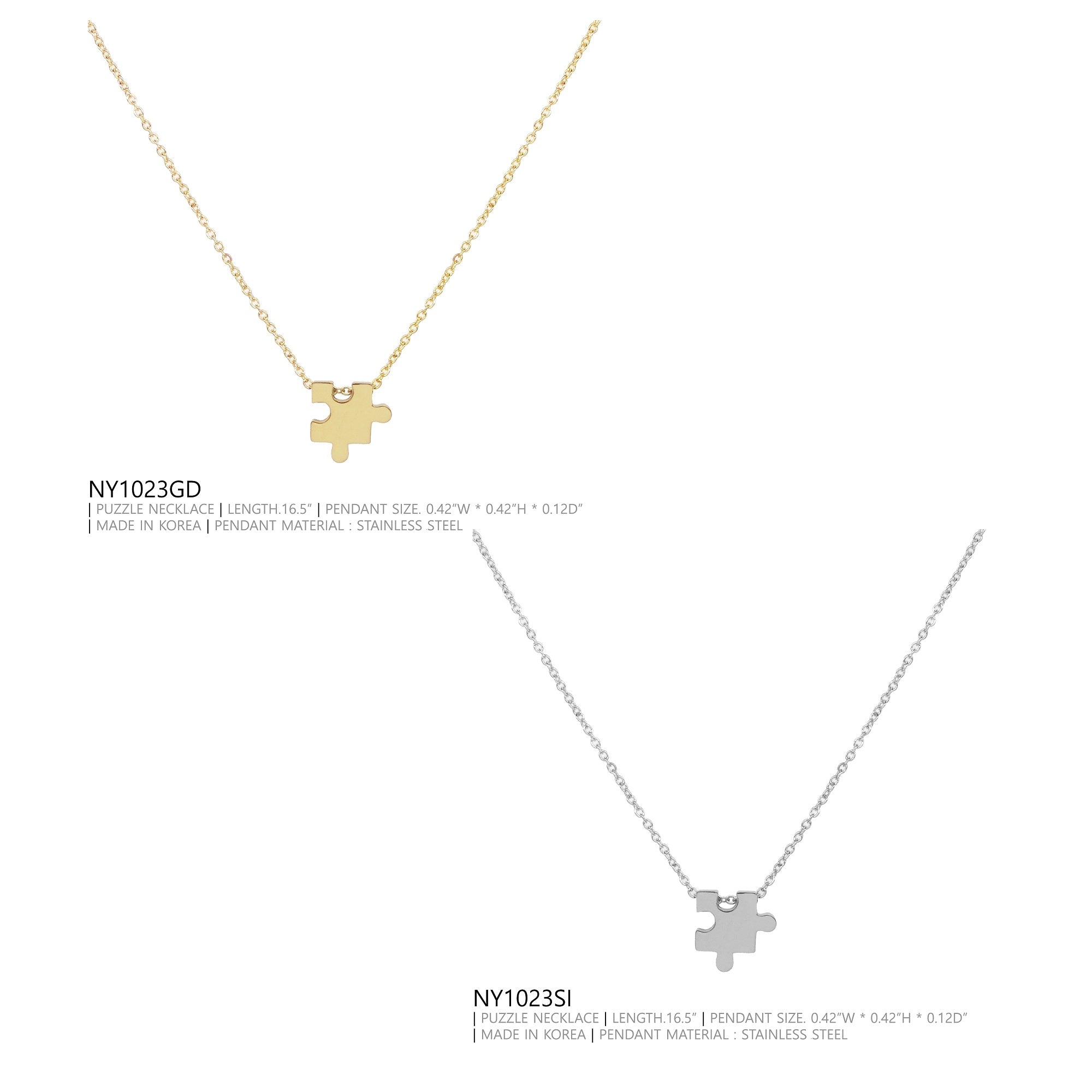 A collection of colorful Puzzle Pendant Necklaces by DOBBI, showcasing their unique design and stainless steel craftsmanship.