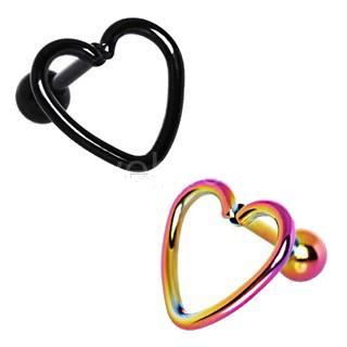 PVD Plated Love Struck Heart Cartilage Earring featuring a black and rainbow design with a smooth metallic finish.