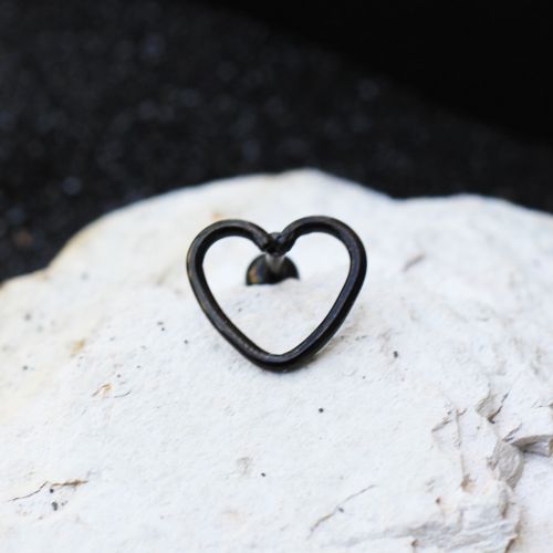 PVD Plated Love Struck Heart Cartilage Earring featuring a black and rainbow design with a smooth metallic finish.