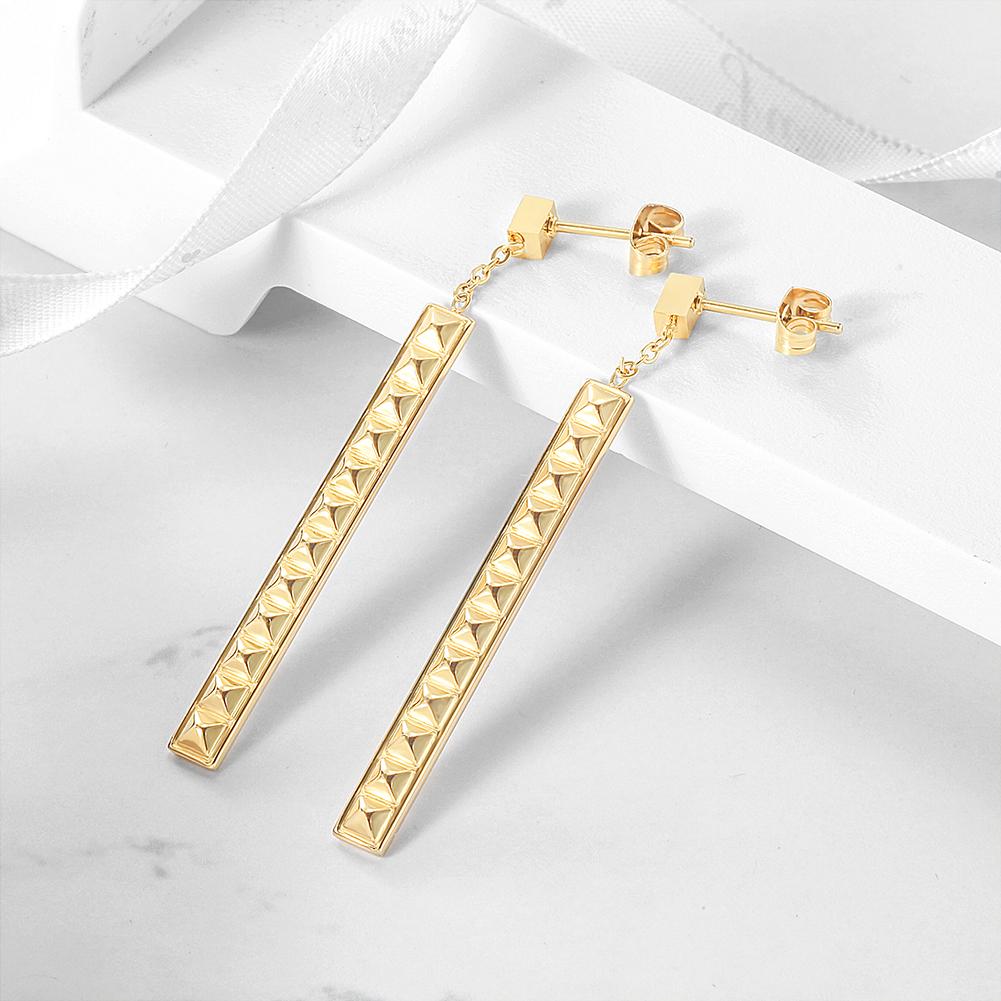 Elegant Pyramid Bar Earrings made of surgical stainless steel with gold plating.