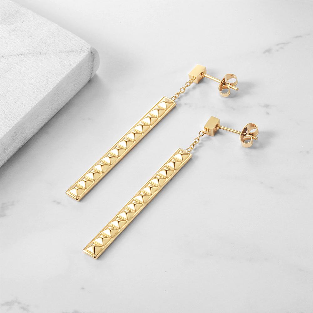 Elegant Pyramid Bar Earrings made of surgical stainless steel with gold plating.