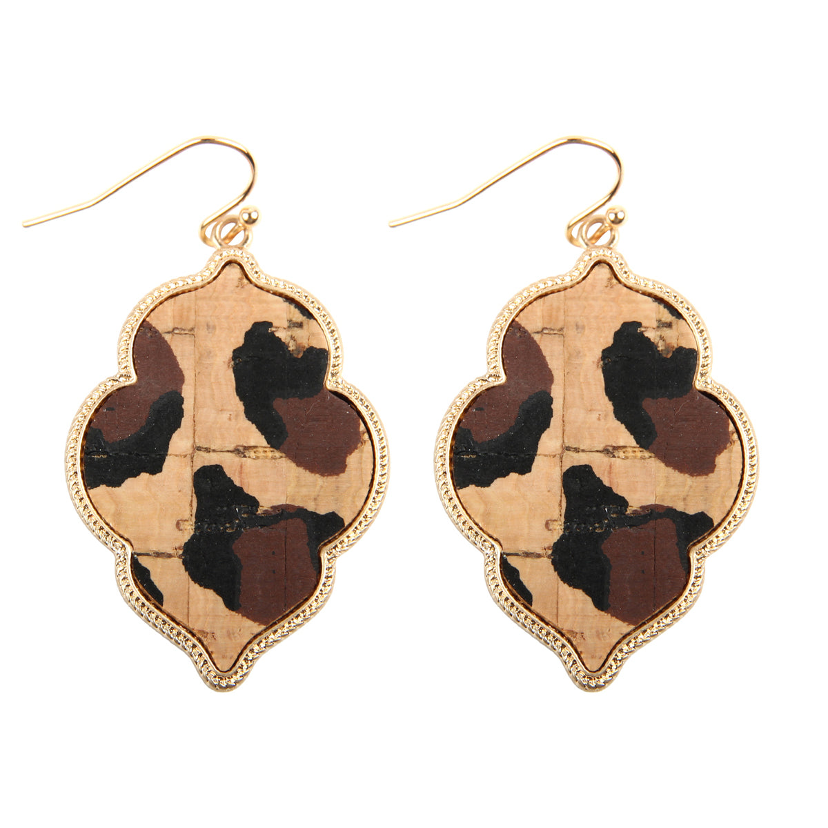 Quatrefoil Cork Hook Drop Dangle Earrings by DOBBI, featuring a unique quatrefoil design in a variety of colors, made from lightweight cork and base metal.
