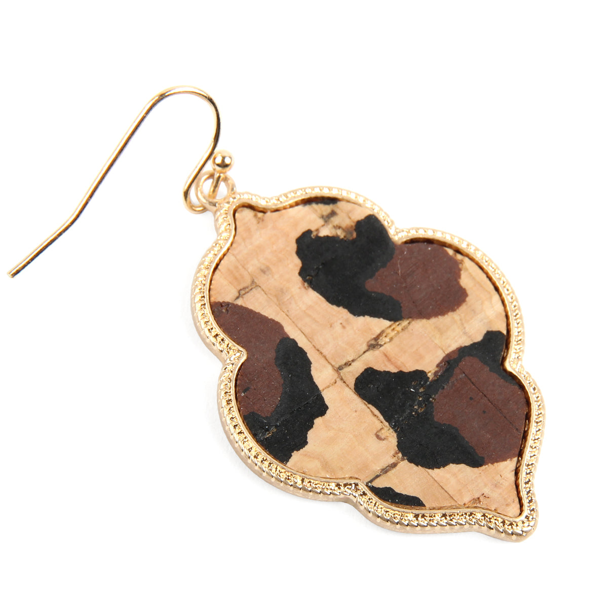 Quatrefoil Cork Hook Drop Dangle Earrings by DOBBI, featuring a unique quatrefoil design in a variety of colors, made from lightweight cork and base metal.