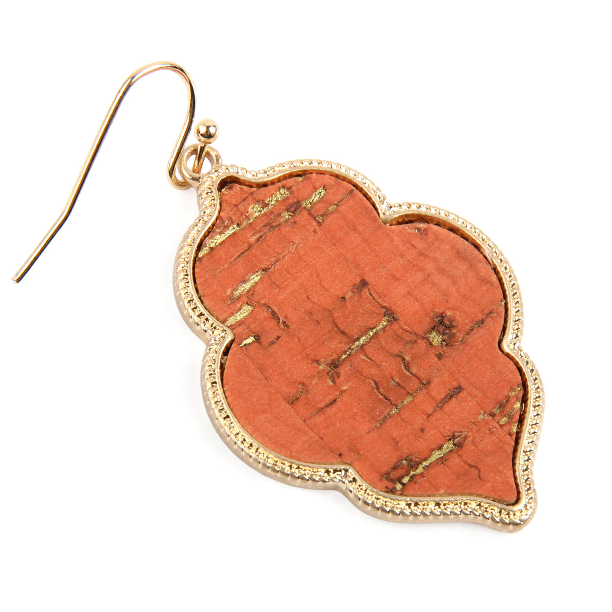 Quatrefoil Cork Hook Drop Dangle Earrings by DOBBI, featuring a unique quatrefoil design in a variety of colors, made from lightweight cork and base metal.