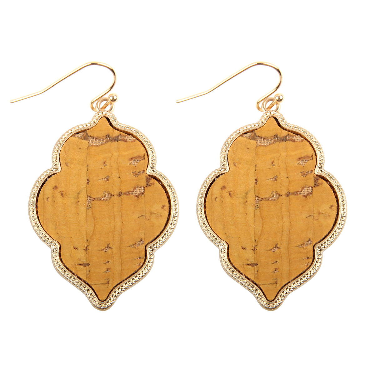 Quatrefoil Cork Hook Drop Dangle Earrings by DOBBI, featuring a unique quatrefoil design in a variety of colors, made from lightweight cork and base metal.