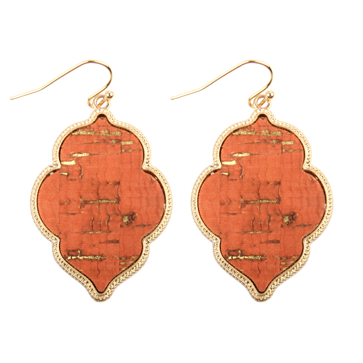Quatrefoil Cork Hook Drop Dangle Earrings by DOBBI, featuring a unique quatrefoil design in a variety of colors, made from lightweight cork and base metal.