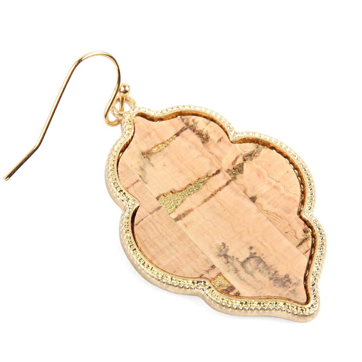 Quatrefoil Cork Hook Drop Dangle Earrings by DOBBI, featuring a unique quatrefoil design in a variety of colors, made from lightweight cork and base metal.