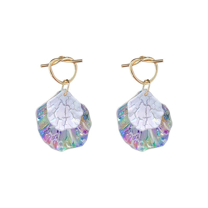 Colorful Rainbow Shell Earrings made from alloy and S925 silver, featuring a multi-petal design.