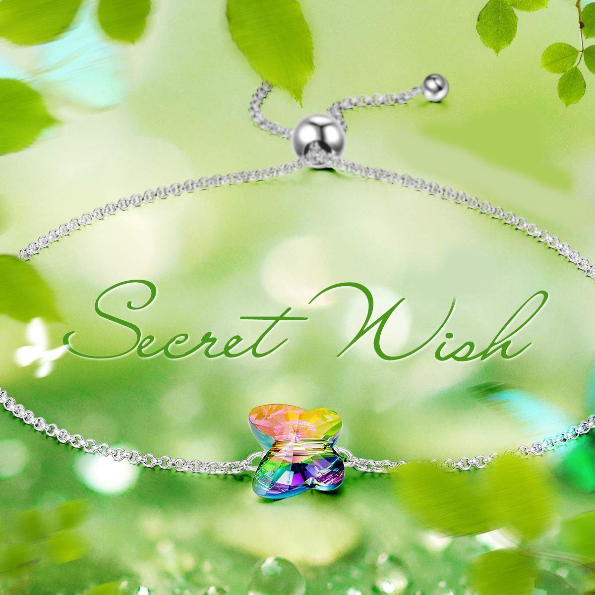 A beautiful Rainbow Stone Butterfly Bracelet featuring 18K white gold plating and sparkling Austrian crystals, elegantly designed in Italy.