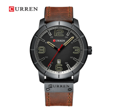 RAKISH Leather Watch I 5410566 featuring a round dial, genuine leather band, and lustrous bezel.