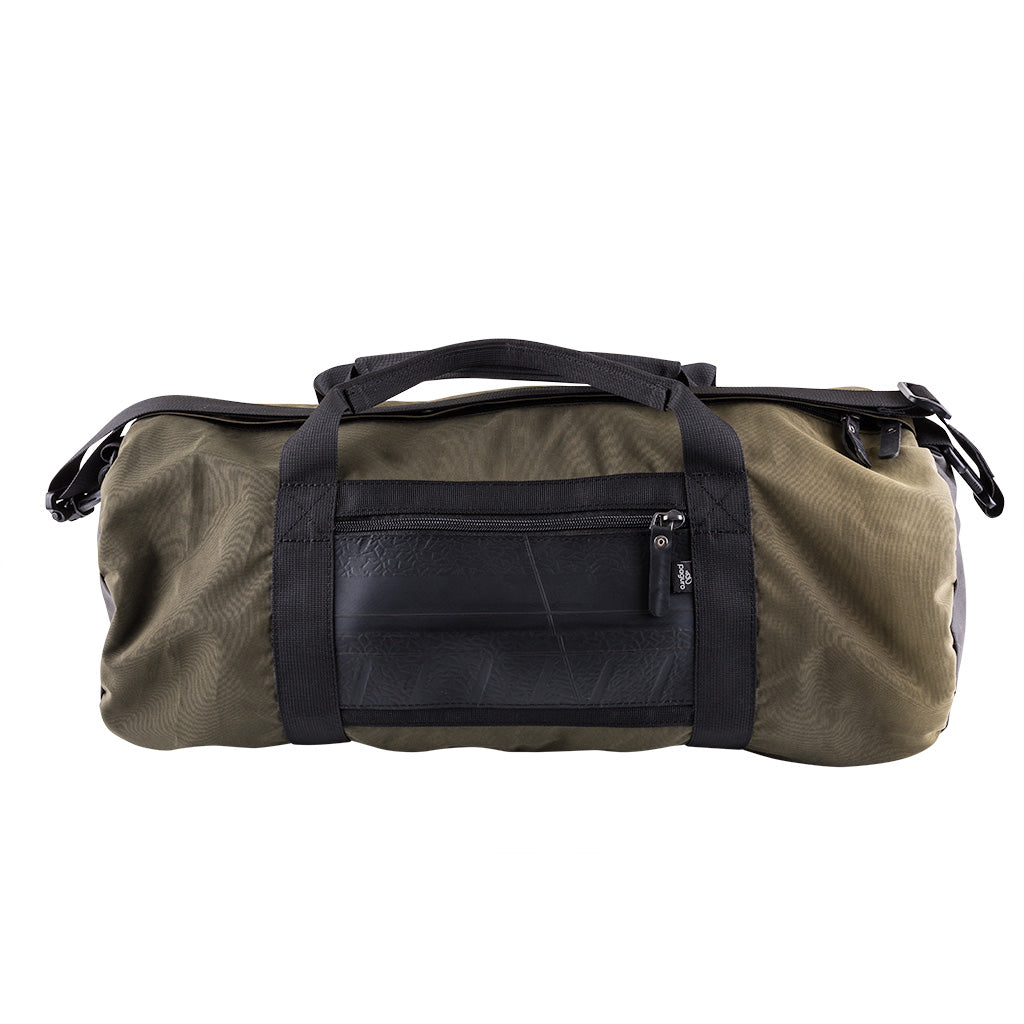 Ranger Water Resistant Duffle Vegan Gym Bag made from recycled military canvas, featuring a spacious design and adjustable shoulder strap.