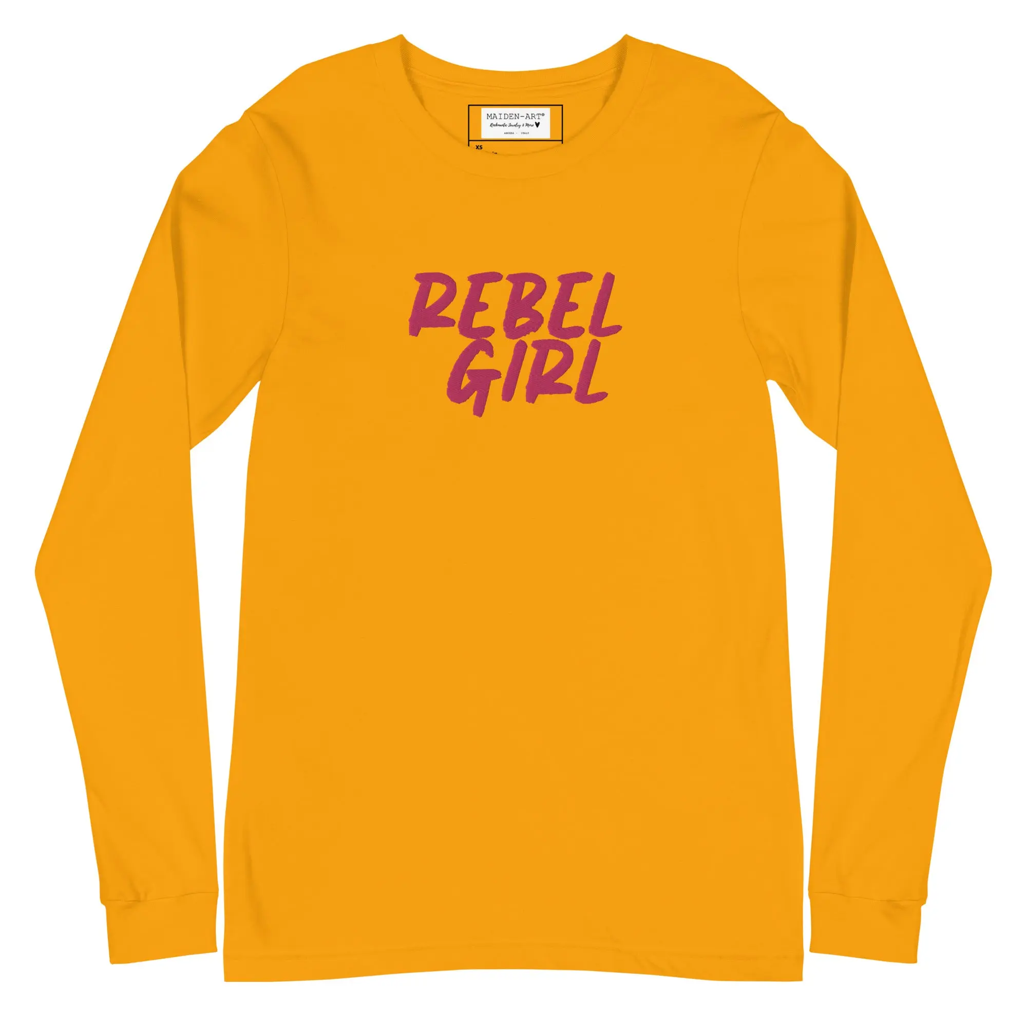 Rebel Girl Unisex Long Sleeve Tee featuring stylish embroidery, showcasing its soft fabric and comfortable fit.