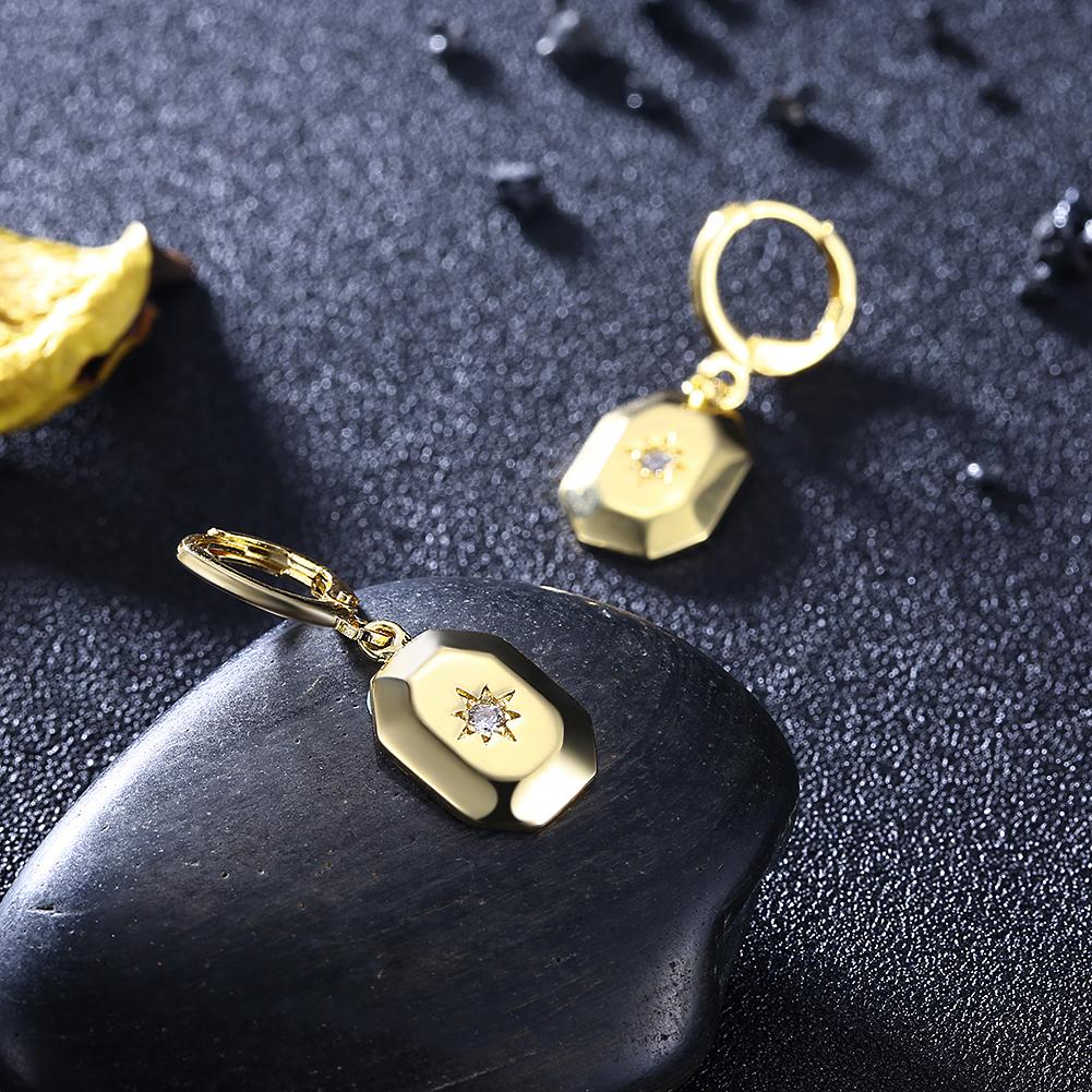 Elegant rectangle drop earrings made of 14K gold with certified crystals, showcasing a stylish design.