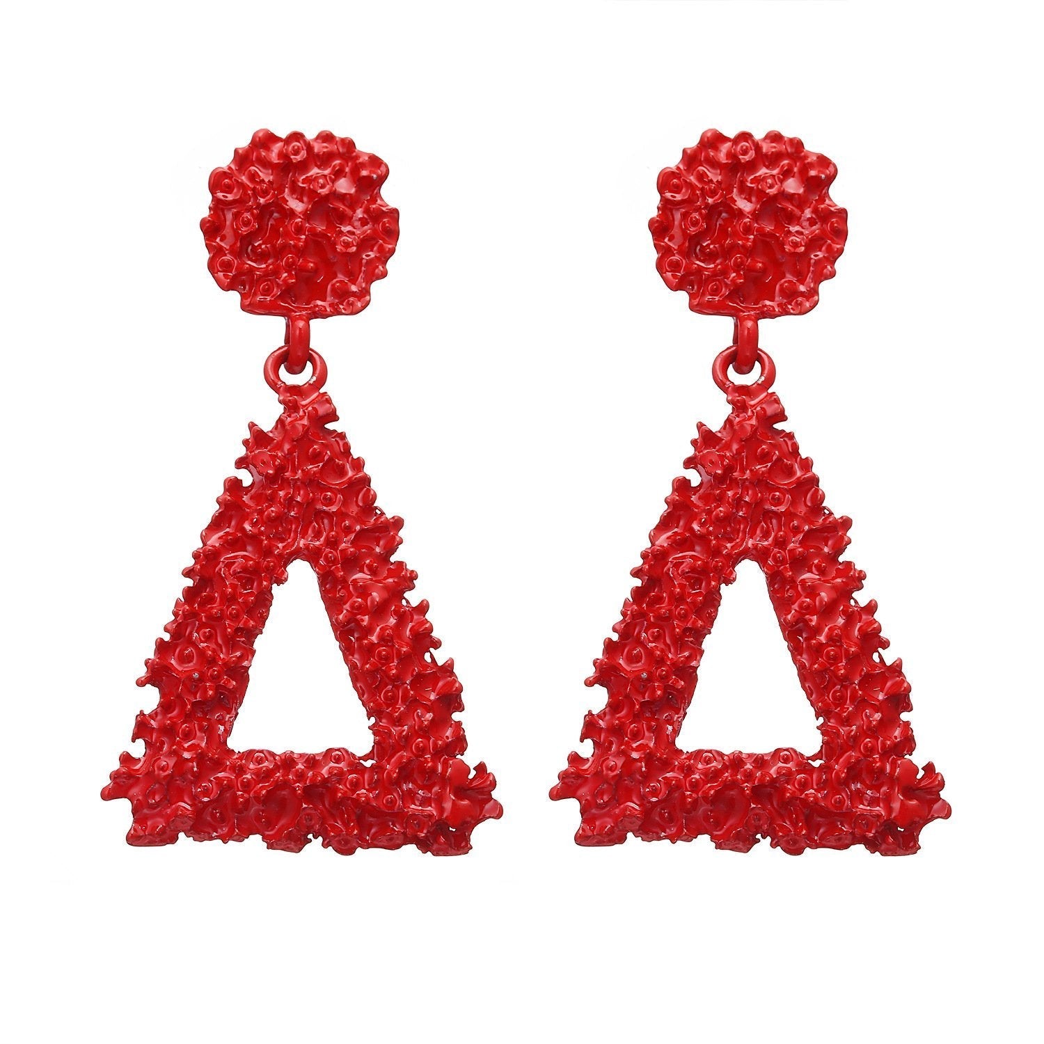 Elegant red resin drop earrings with 18K gold plating, showcasing Italian craftsmanship and hypoallergenic design.