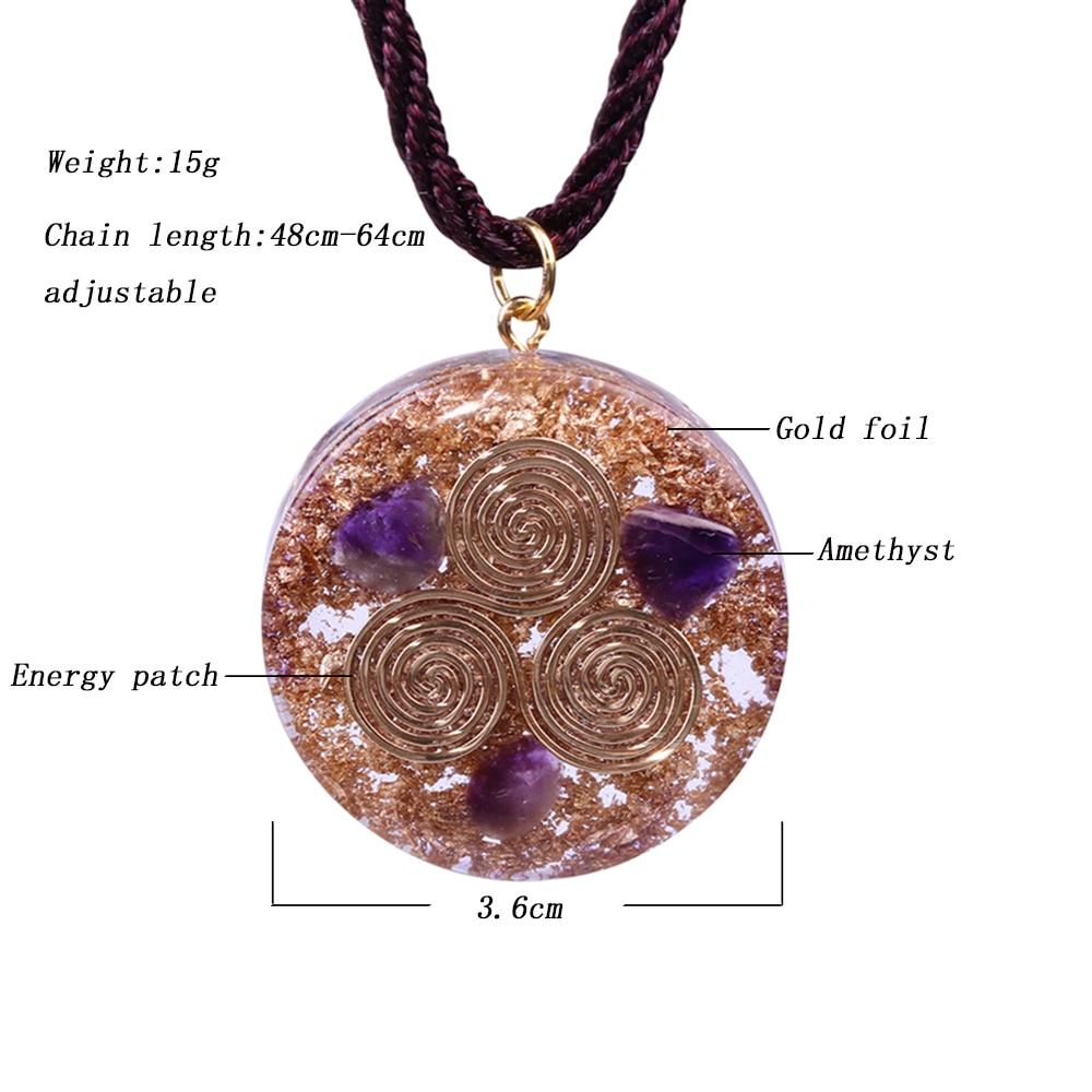 REIKI Orgonite Pendant featuring natural amethyst on a rope chain, designed for both men and women, showcasing a geometric shape.