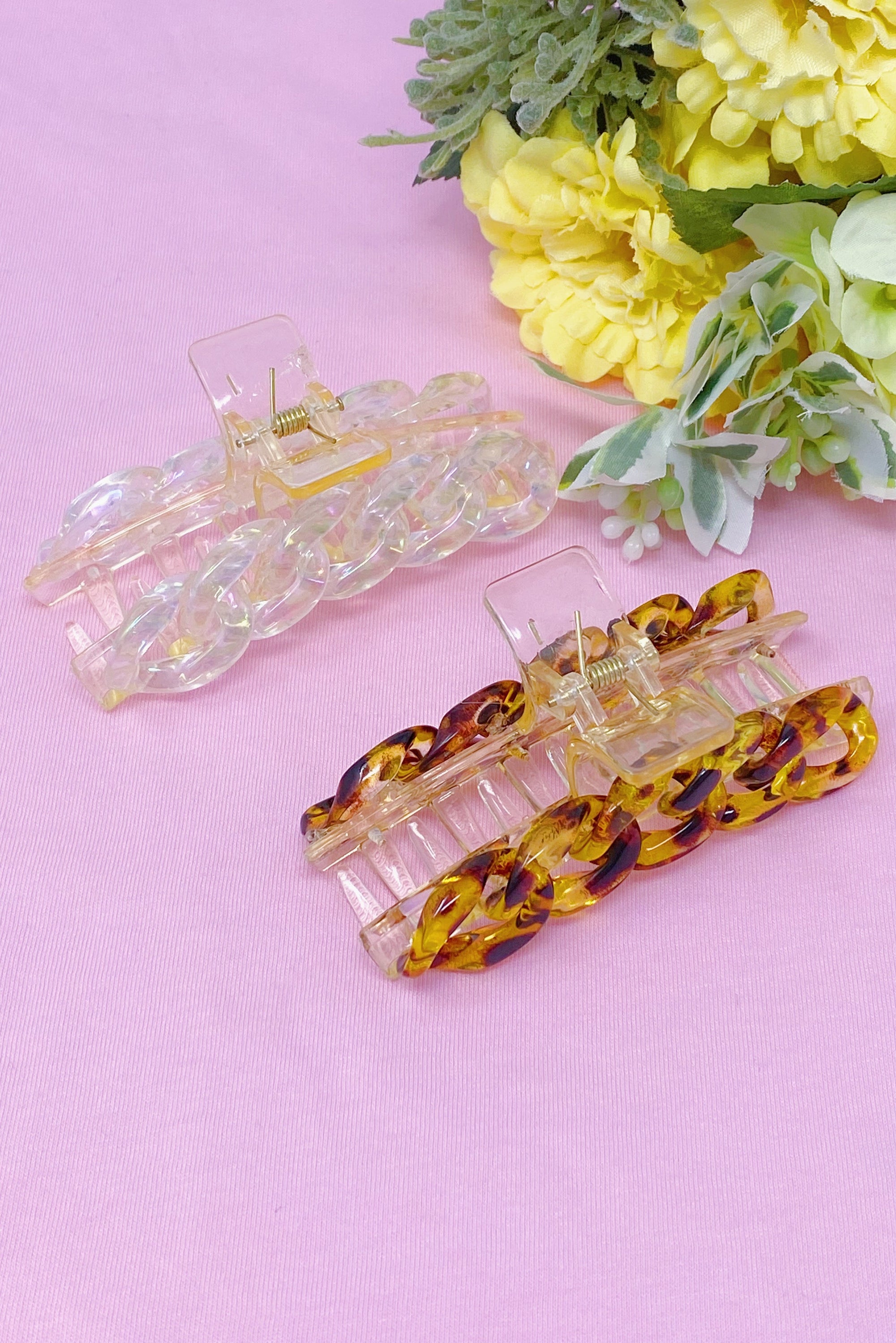 Resin Link Hair Claw Set featuring a clear acrylic body with stylish resin link details, perfect for securing hair.
