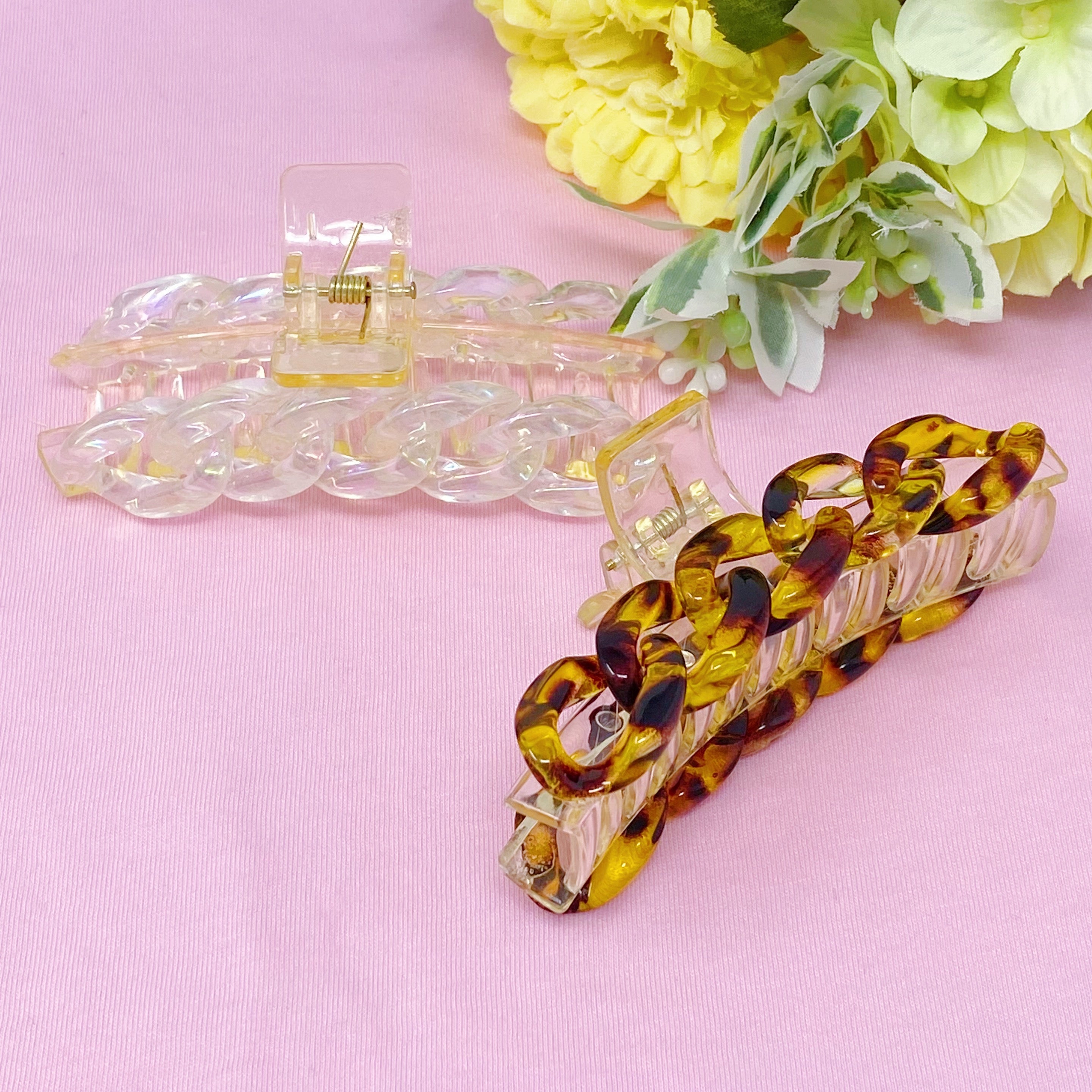 Resin Link Hair Claw Set featuring a clear acrylic body with stylish resin link details, perfect for securing hair.