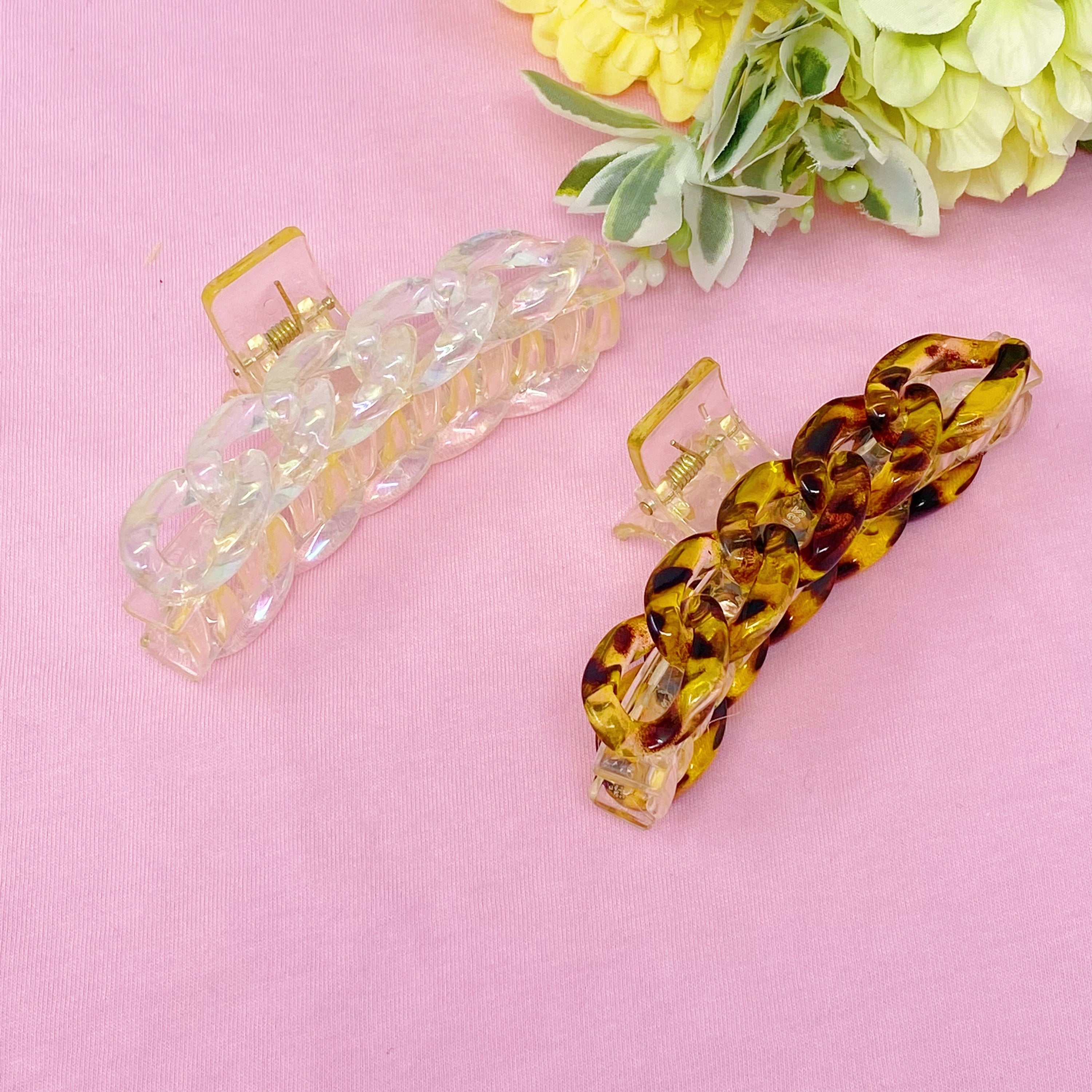 Resin Link Hair Claw Set featuring a clear acrylic body with stylish resin link details, perfect for securing hair.