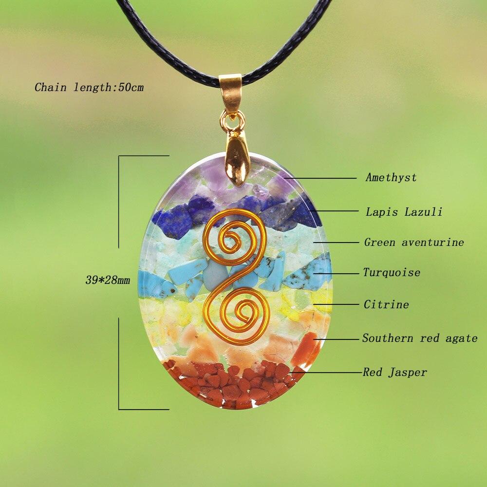Colorful quartz stone pendant necklace featuring various healing crystals, set in a zinc alloy frame with a rope chain.