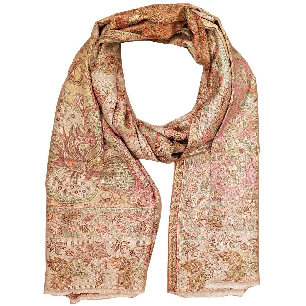 Reversible Faux Pashmina Fabric in floral theme, showcasing paisley print in beige and green colors.