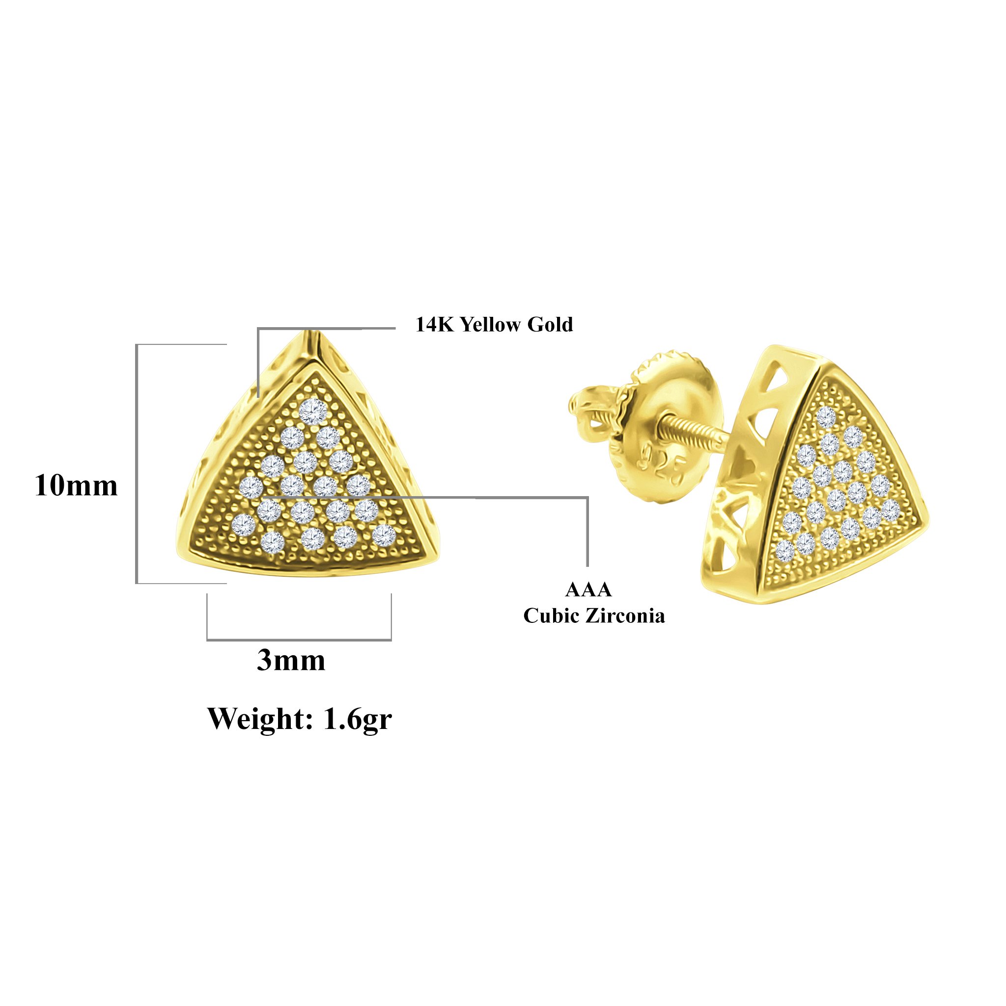 Rhetoric Screw Back earrings featuring trilateral design with sparkling cubic zirconia stones set in brass copper metal.