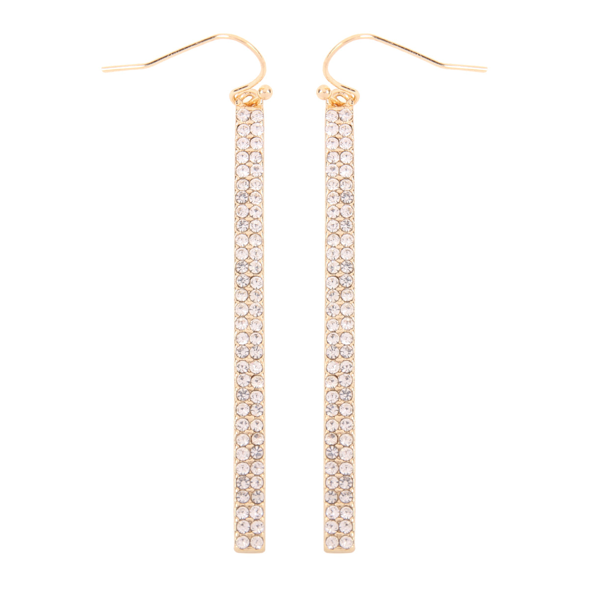 Elegant Rhinestone Bar Fish Hook Drop Dangle Earrings by DOBBI, showcasing sparkling glass stones and a stylish design.