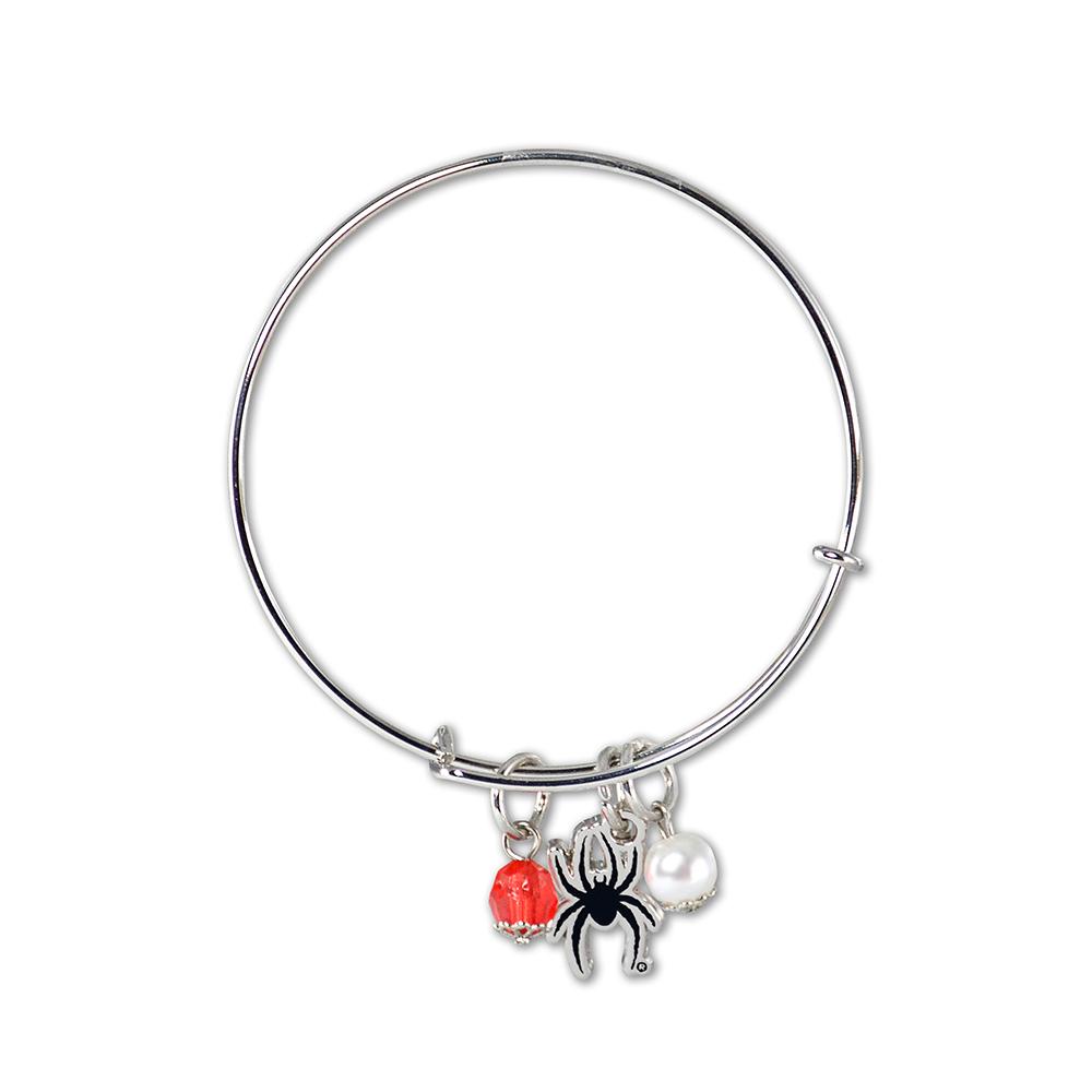 Richmond Bangle Bracelet featuring Spiders logo, red rhinestone, and white imitation pearl, adjustable from 7 to 8 inches.