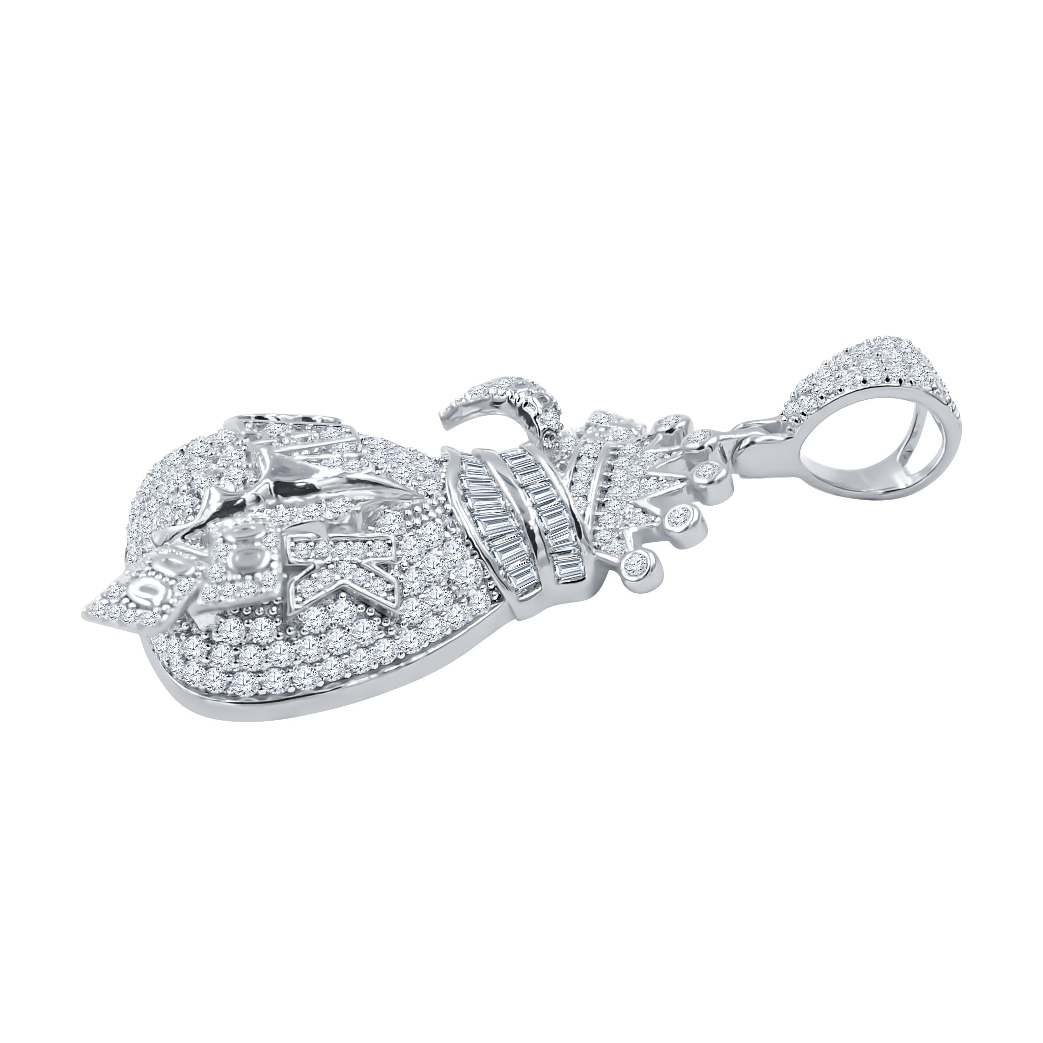 RIPAE Sterling Silver Pendant featuring intricate cubic zircon stones and a dollar bag design, symbolizing wealth and prosperity.
