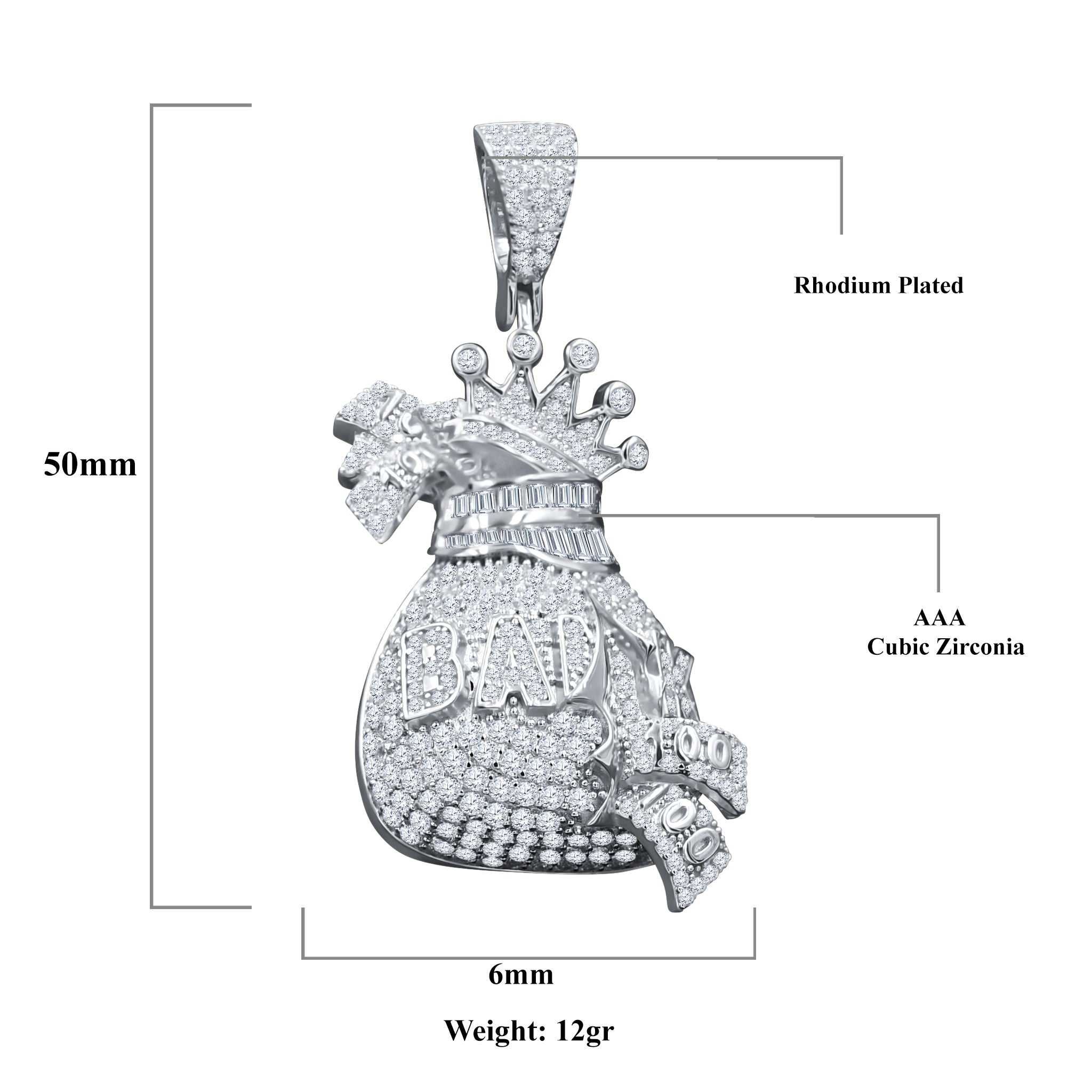 RIPAE Sterling Silver Pendant featuring intricate cubic zircon stones and a dollar bag design, symbolizing wealth and prosperity.
