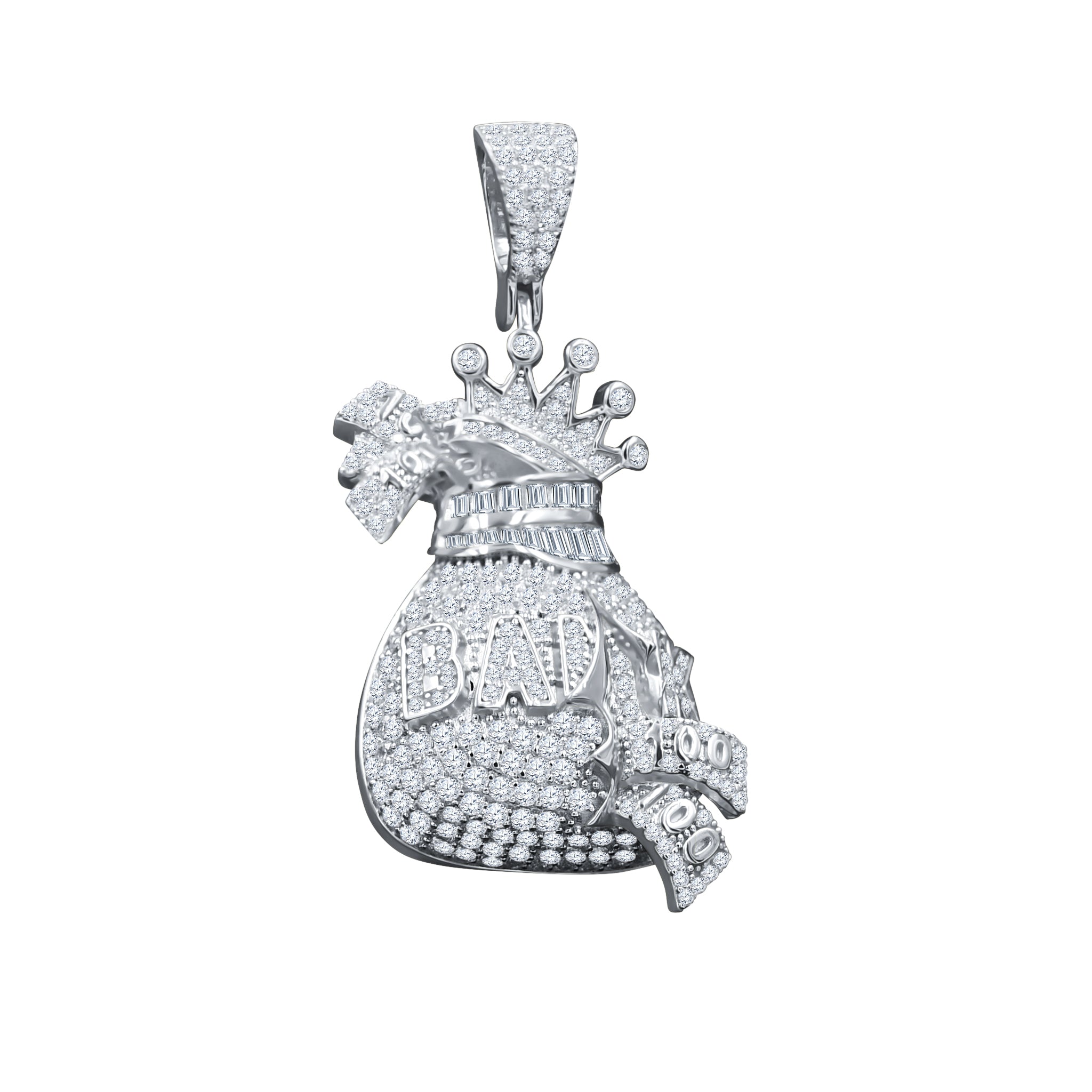 RIPAE Sterling Silver Pendant featuring intricate cubic zircon stones and a dollar bag design, symbolizing wealth and prosperity.
