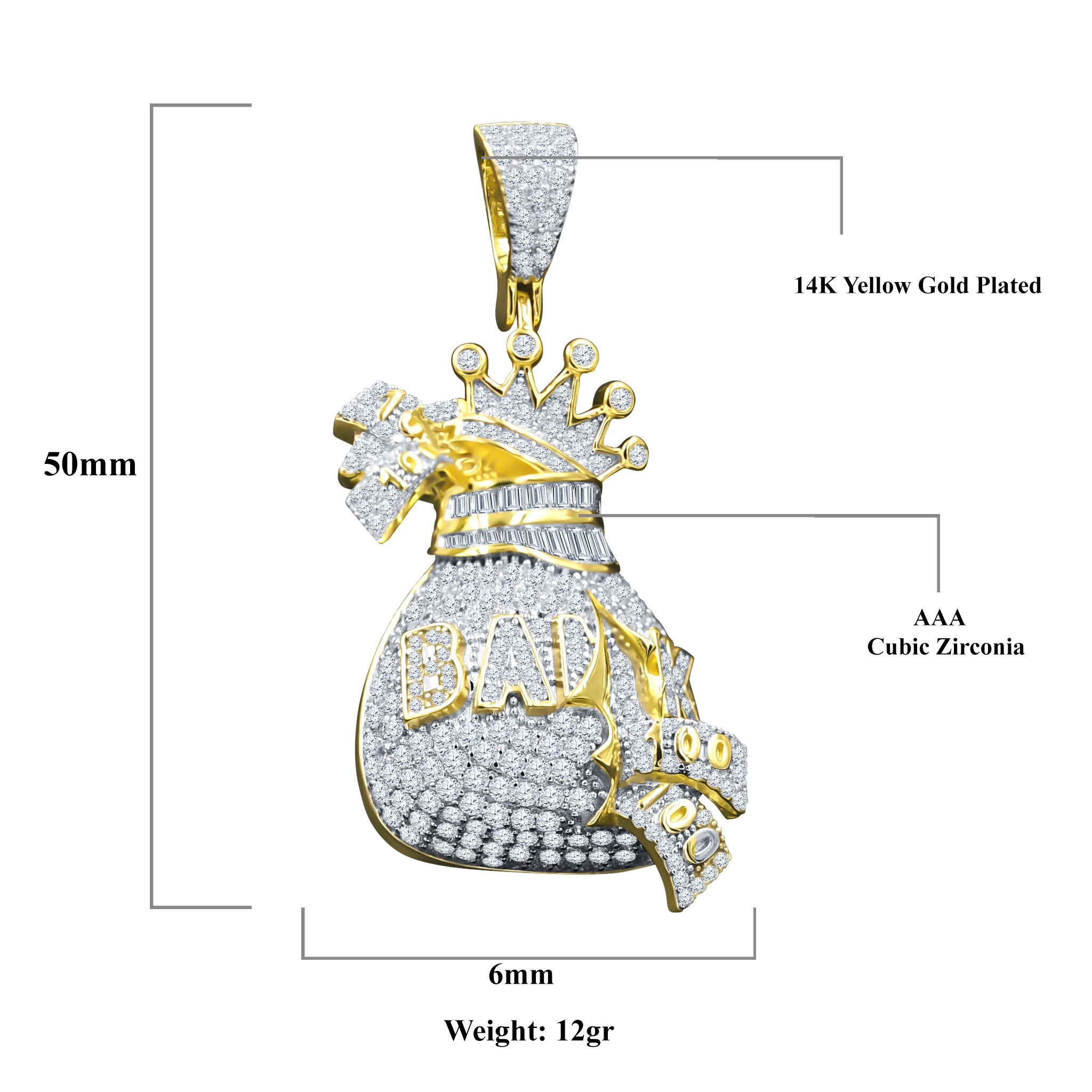 RIPAE Sterling Silver Pendant featuring intricate cubic zircon stones and a dollar bag design, symbolizing wealth and prosperity.