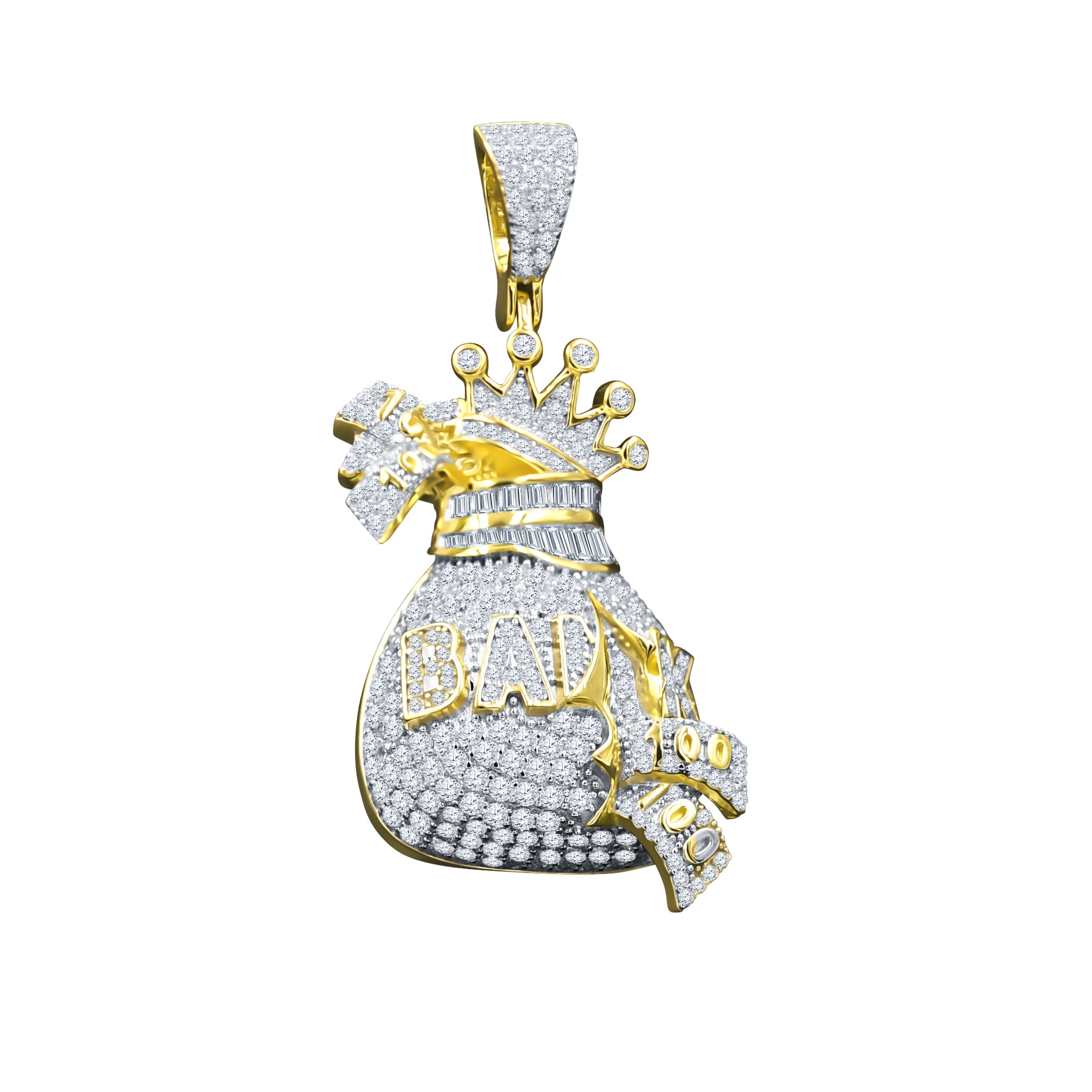 RIPAE Sterling Silver Pendant featuring intricate cubic zircon stones and a dollar bag design, symbolizing wealth and prosperity.